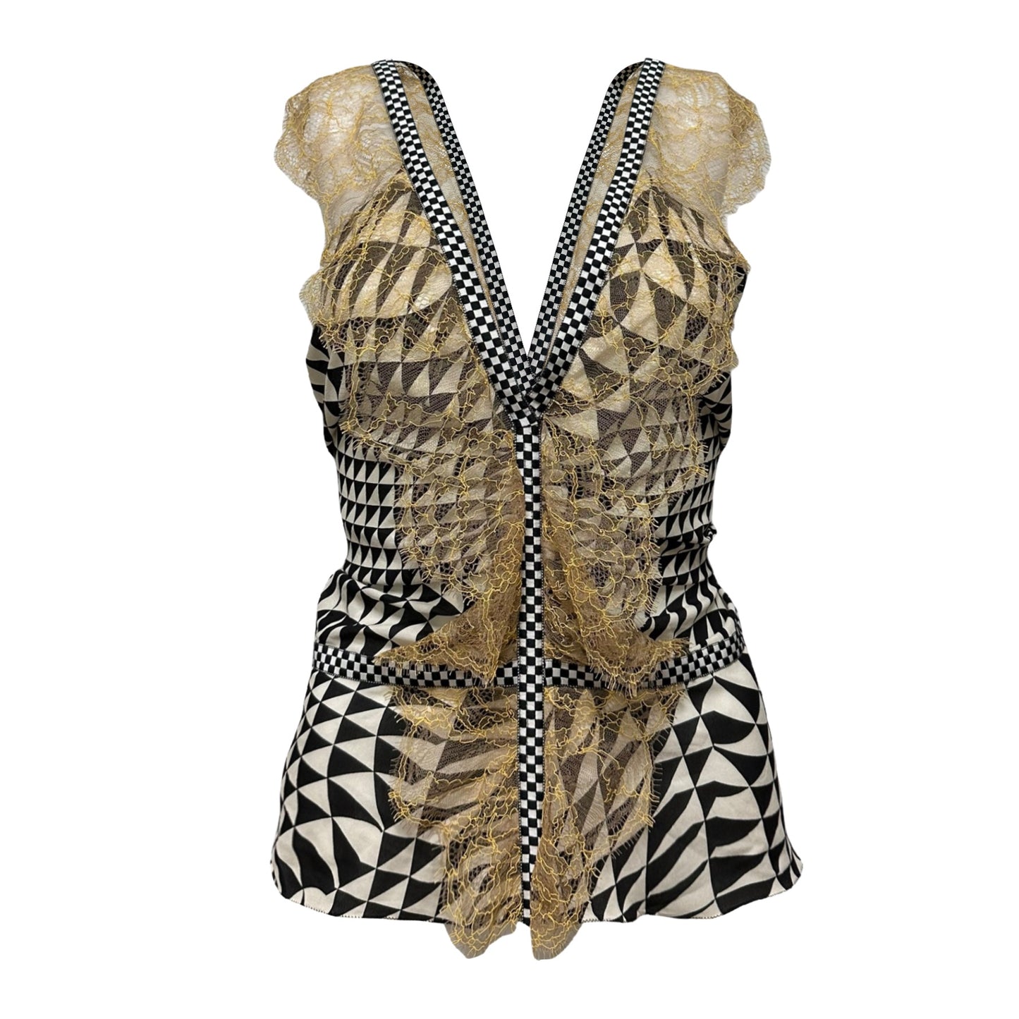 DOLCE&GABBANA Fall Winter 2003 Psychedelic Print Lace Trim Tank Top