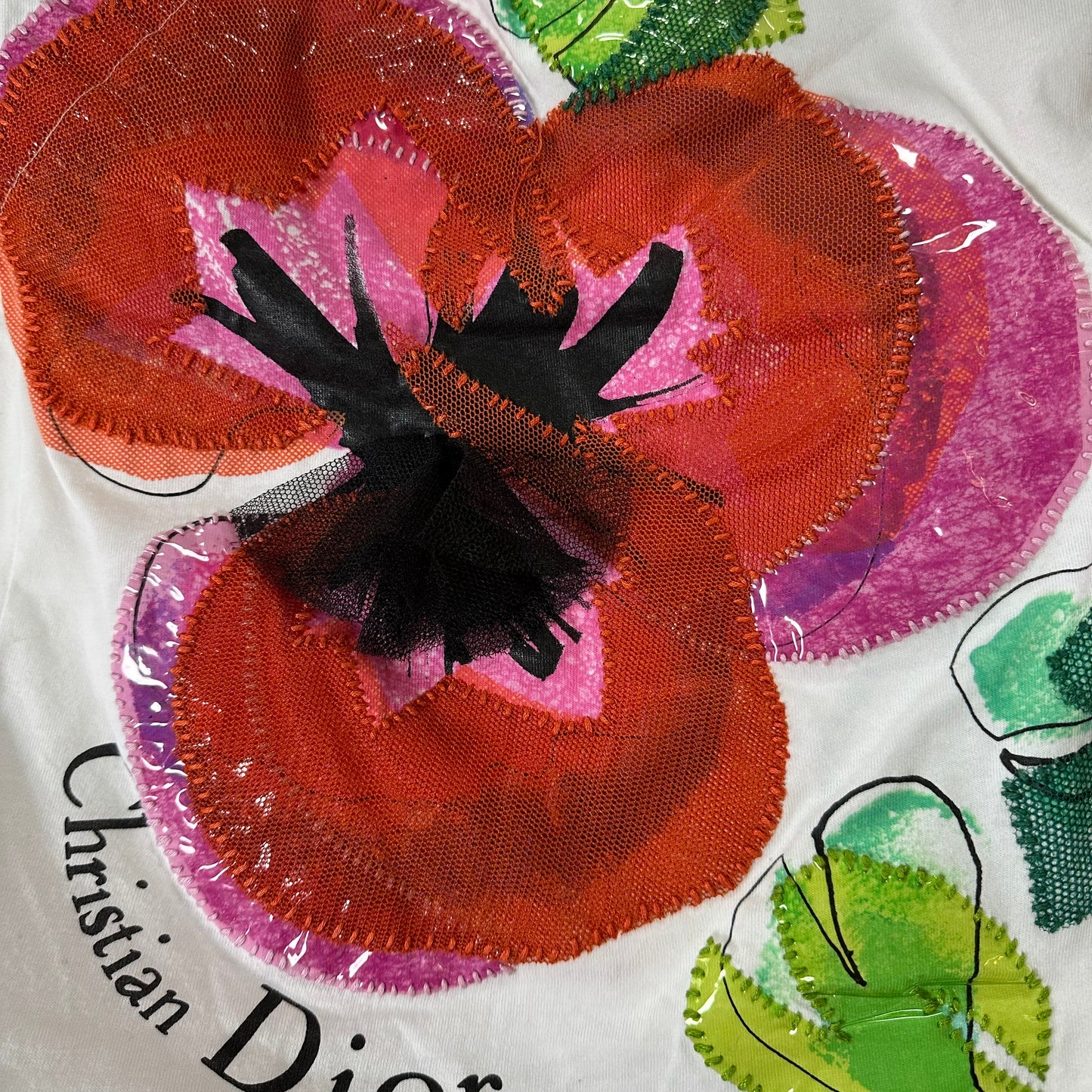 CHRISTIAN DIOR Spring Summer 2003 Flower Appliqué One Shoulder Top