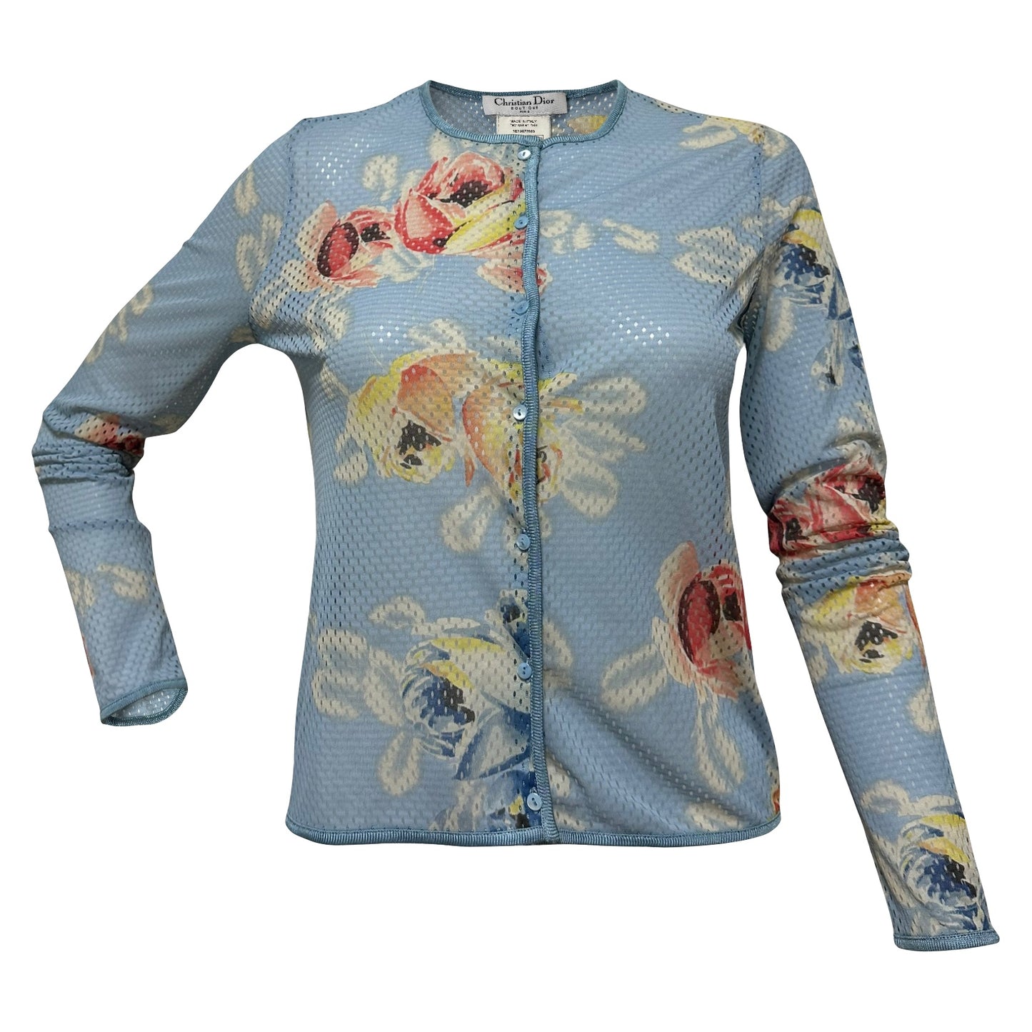 CHRISTIAN DIOR Spring Summer 2001 Floral Print Mesh Cardigan