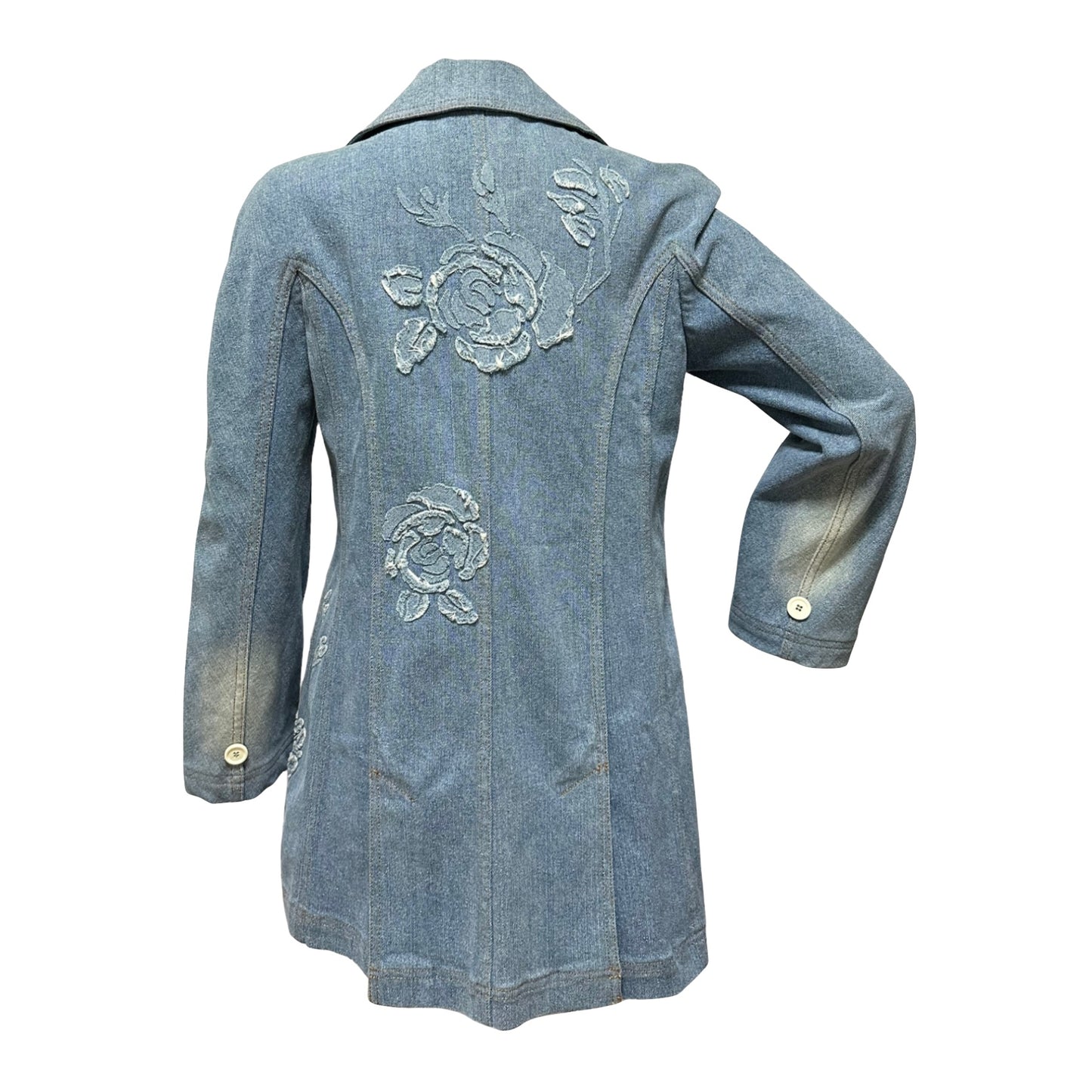CHRISTIAN DIOR Spring Summer 2005 Flower Patchwork Button Up Denim Jacket