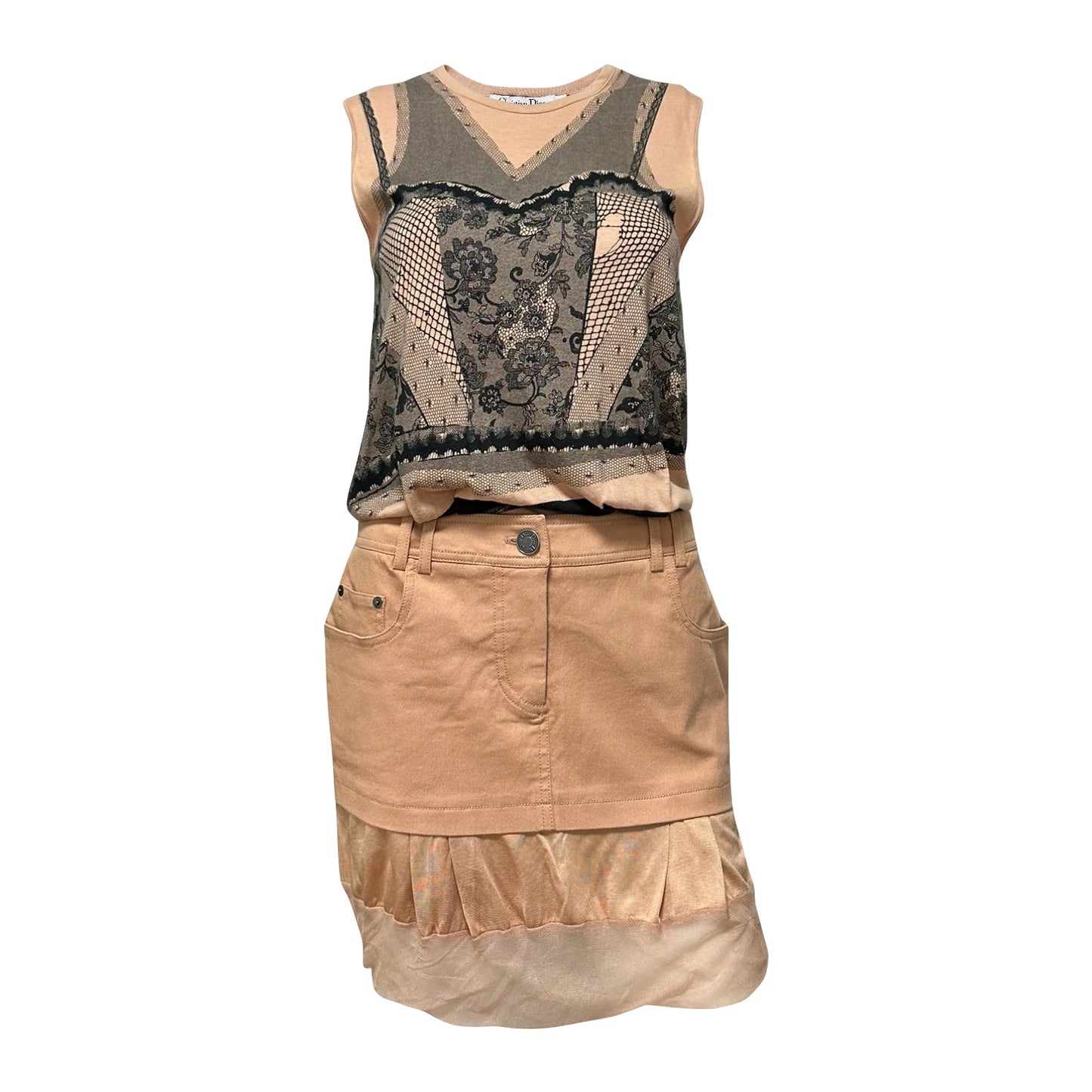 CHRISTIAN DIOR Spring Summer 2006 Lace Print Denim Docking Mini Dress