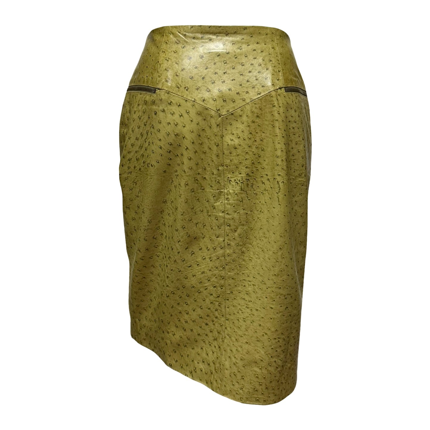 CHRISTIAN DIOR Fall Winter 2000 Ostrich Effect Leather Zip Up Midi Skirt