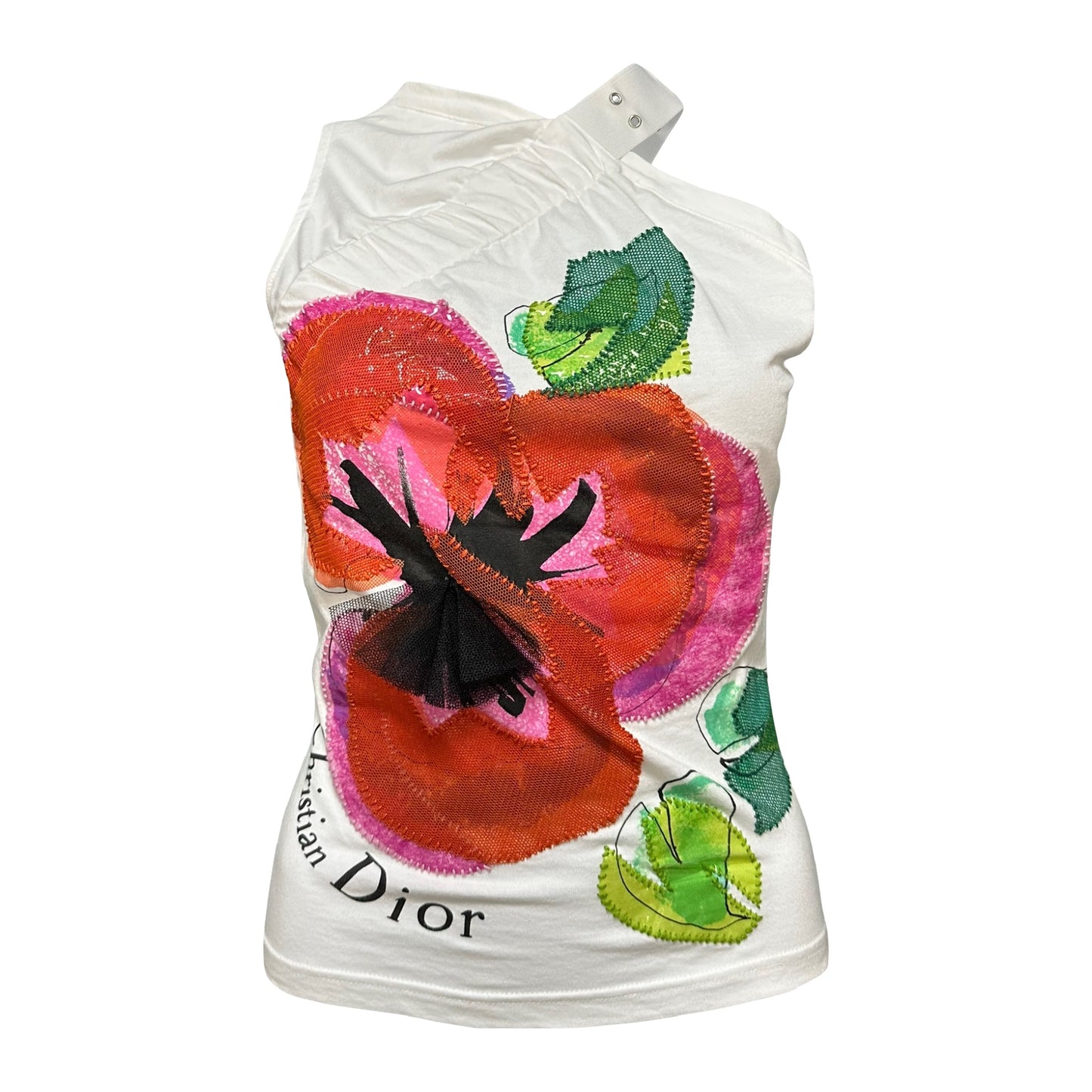 CHRISTIAN DIOR Spring Summer 2003 Flower Appliqué One Shoulder Top