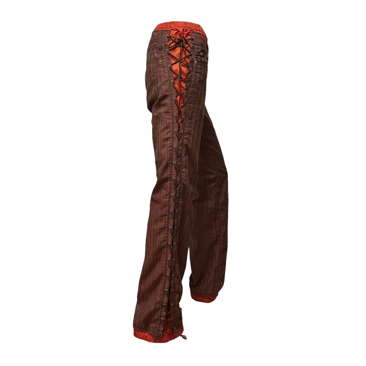 JEAN PAUL GAULTIER Striped Laced Up Straight Pants