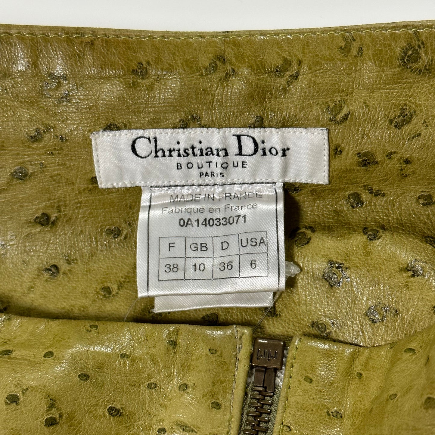 CHRISTIAN DIOR Fall Winter 2000 Ostrich Effect Leather Zip Up Midi Skirt
