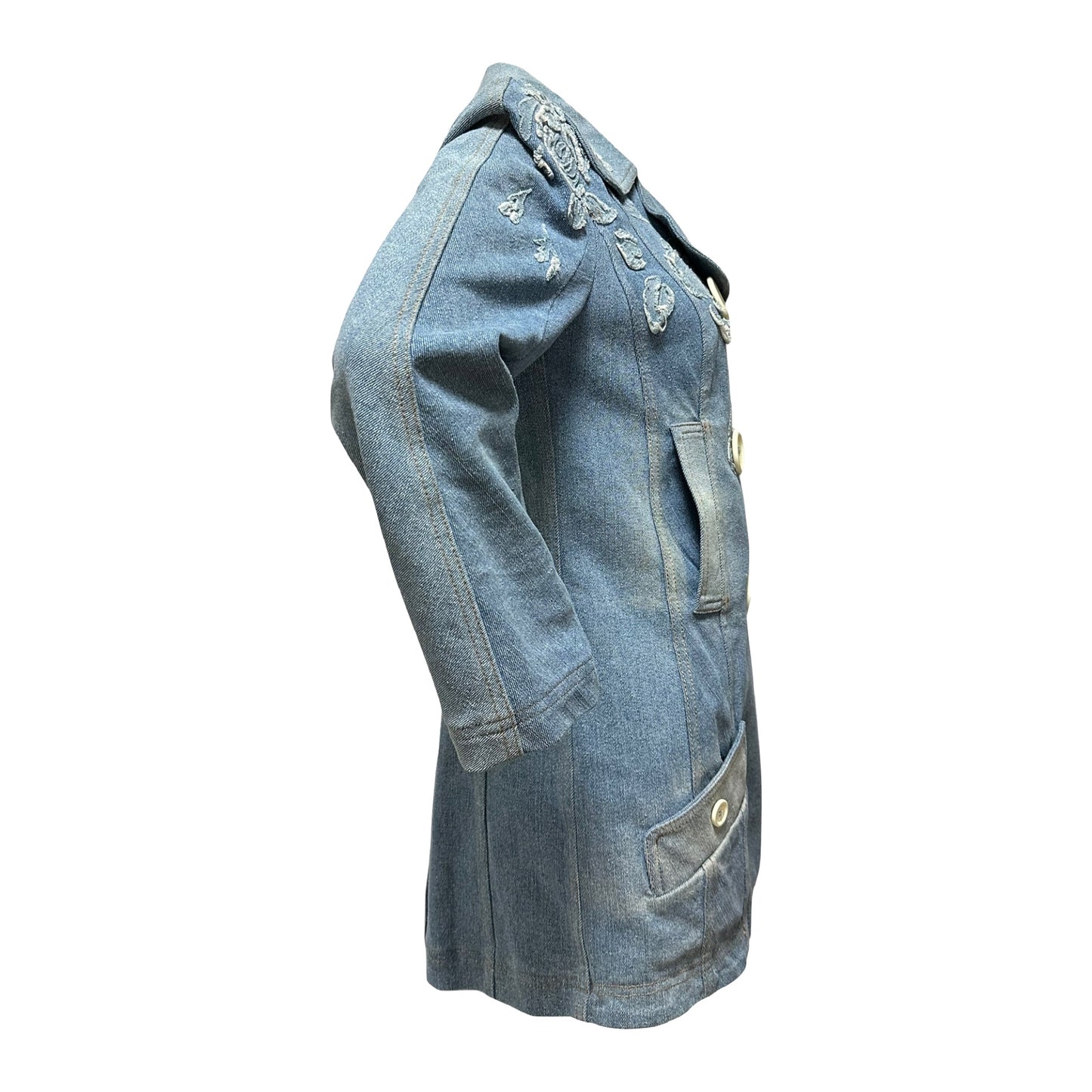 CHRISTIAN DIOR Spring Summer 2005 Flower Patchwork Button Up Denim Jacket