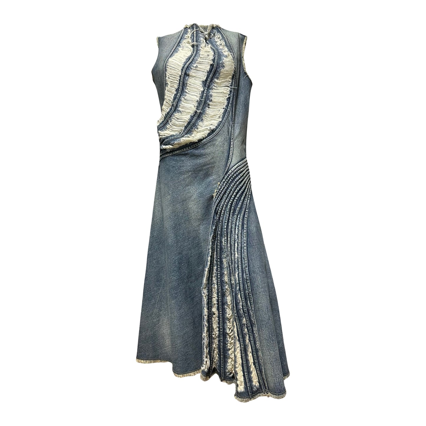 JUNYA WATANABE Distressed Twisted Washed Denim Long Dress