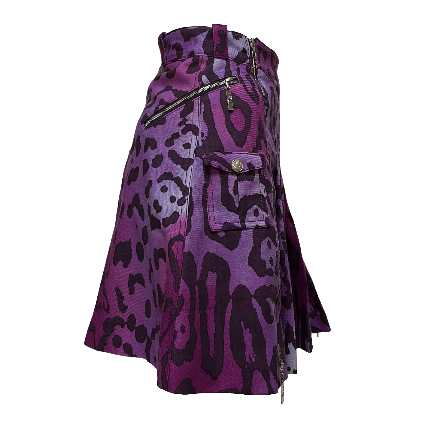 CHRISTIAN DIOR Fall Winter 2004 Leopard Print High Waisted Pleated Mini Skirt