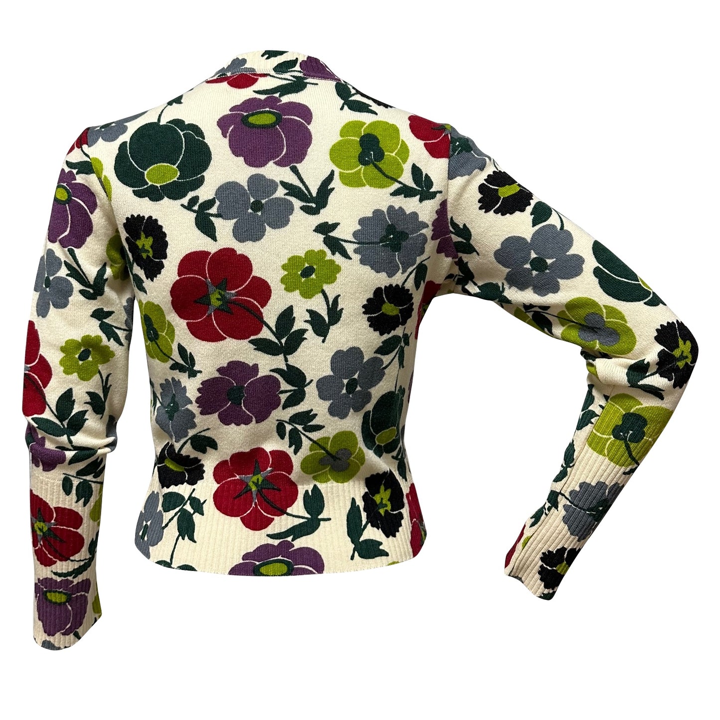 CHRISTIAN DIOR Fall Winter 2001 V-neck Floral Print Knit Sweater