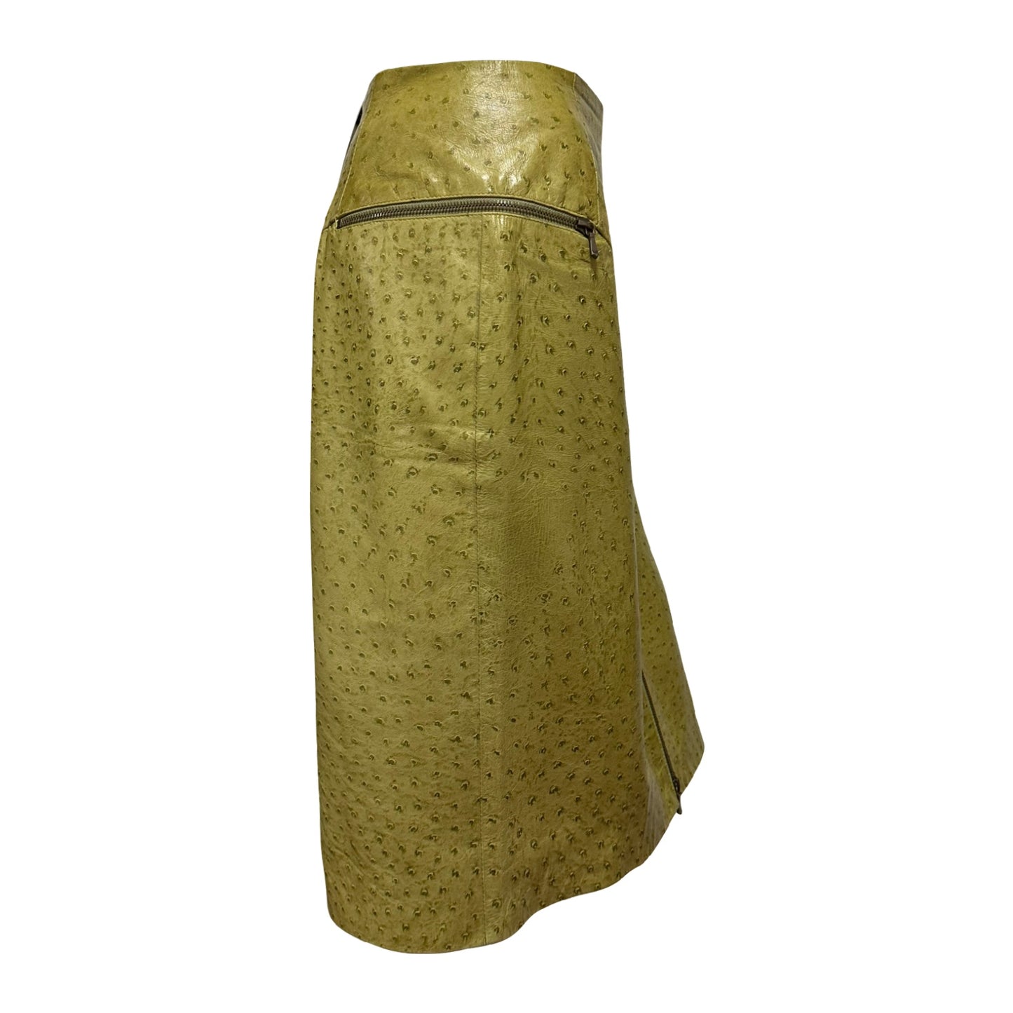 CHRISTIAN DIOR Fall Winter 2000 Ostrich Effect Leather Zip Up Midi Skirt