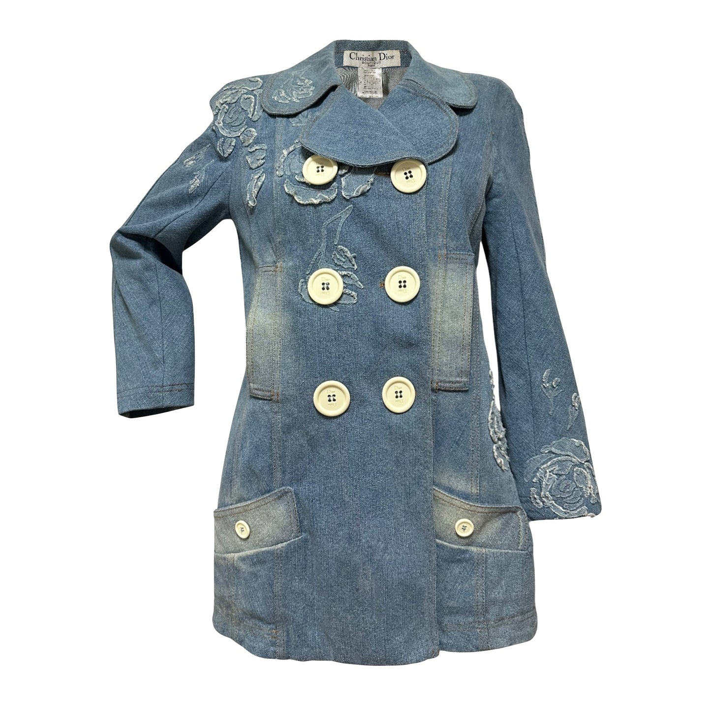 CHRISTIAN DIOR Spring Summer 2005 Flower Patchwork Button Up Denim Jacket