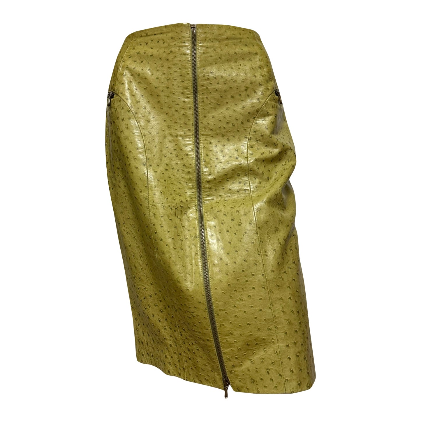 CHRISTIAN DIOR Fall Winter 2000 Ostrich Effect Leather Zip Up Midi Skirt