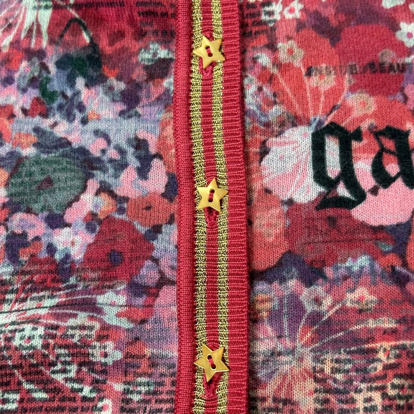 JOHN GALLIANO Floral Newspaper Print Knit Cardigan