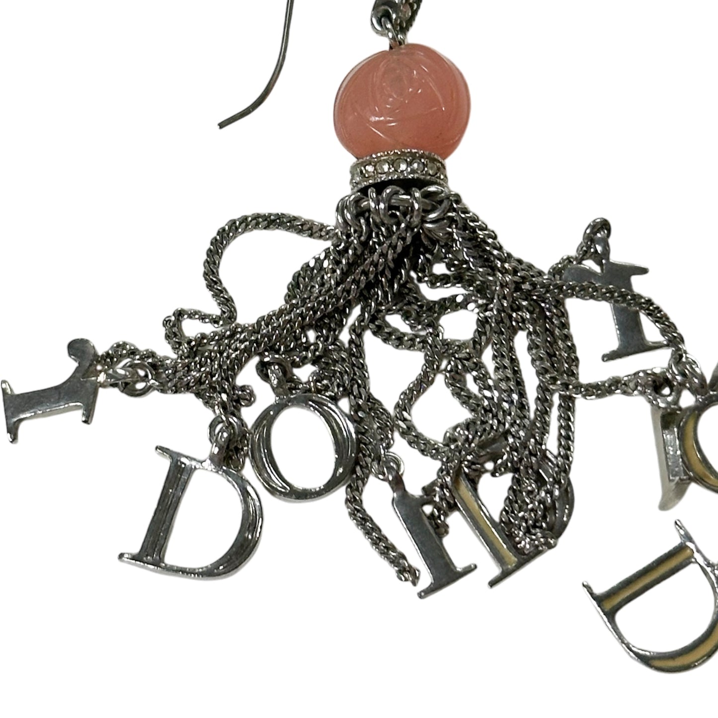 CHRISTIAN DIOR Vintage Rose Motif Dior Logo Fringed Earrings