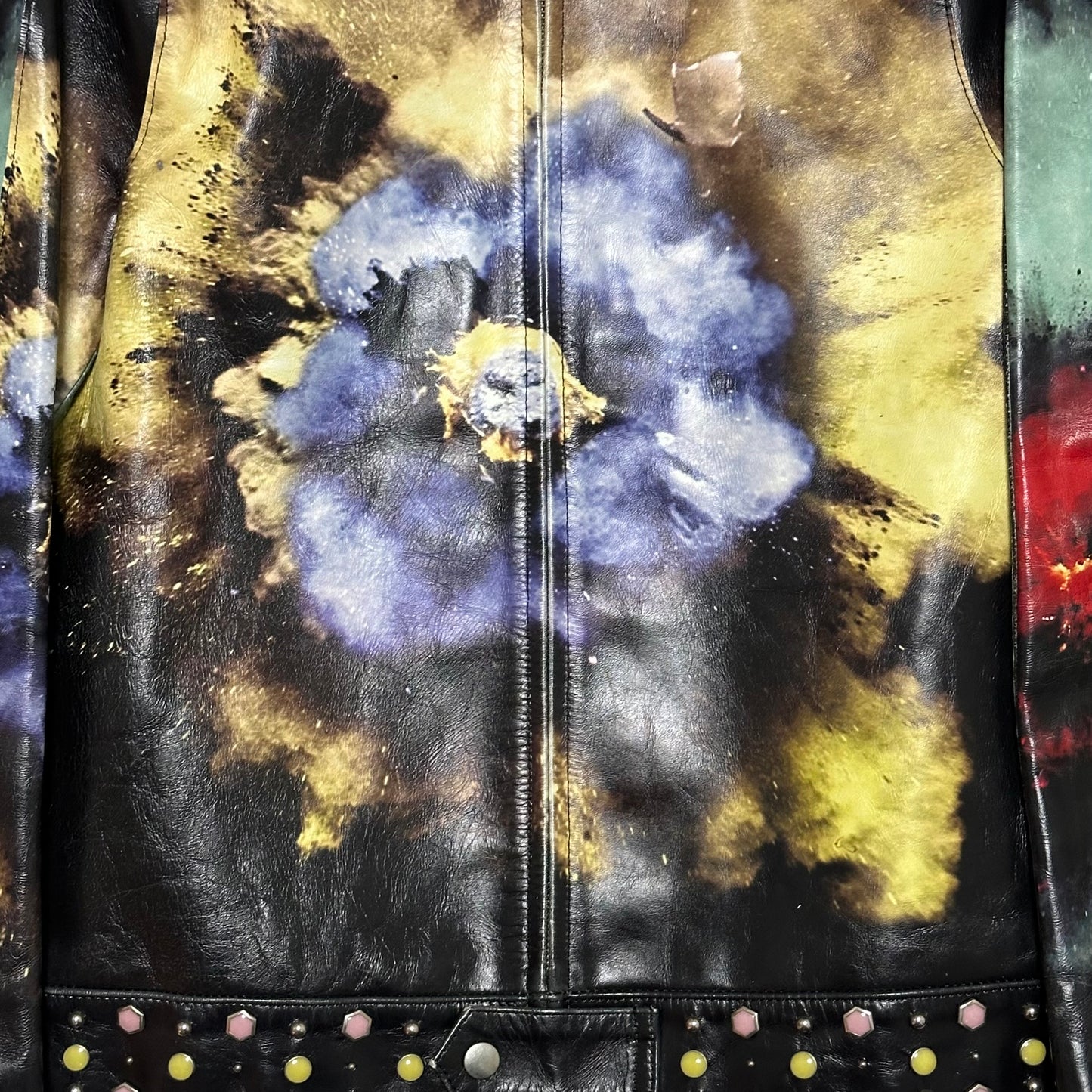 UNDERCOVER Spring Summer 2016 "The Greatest" Flower Print Studs Leather Jacket
