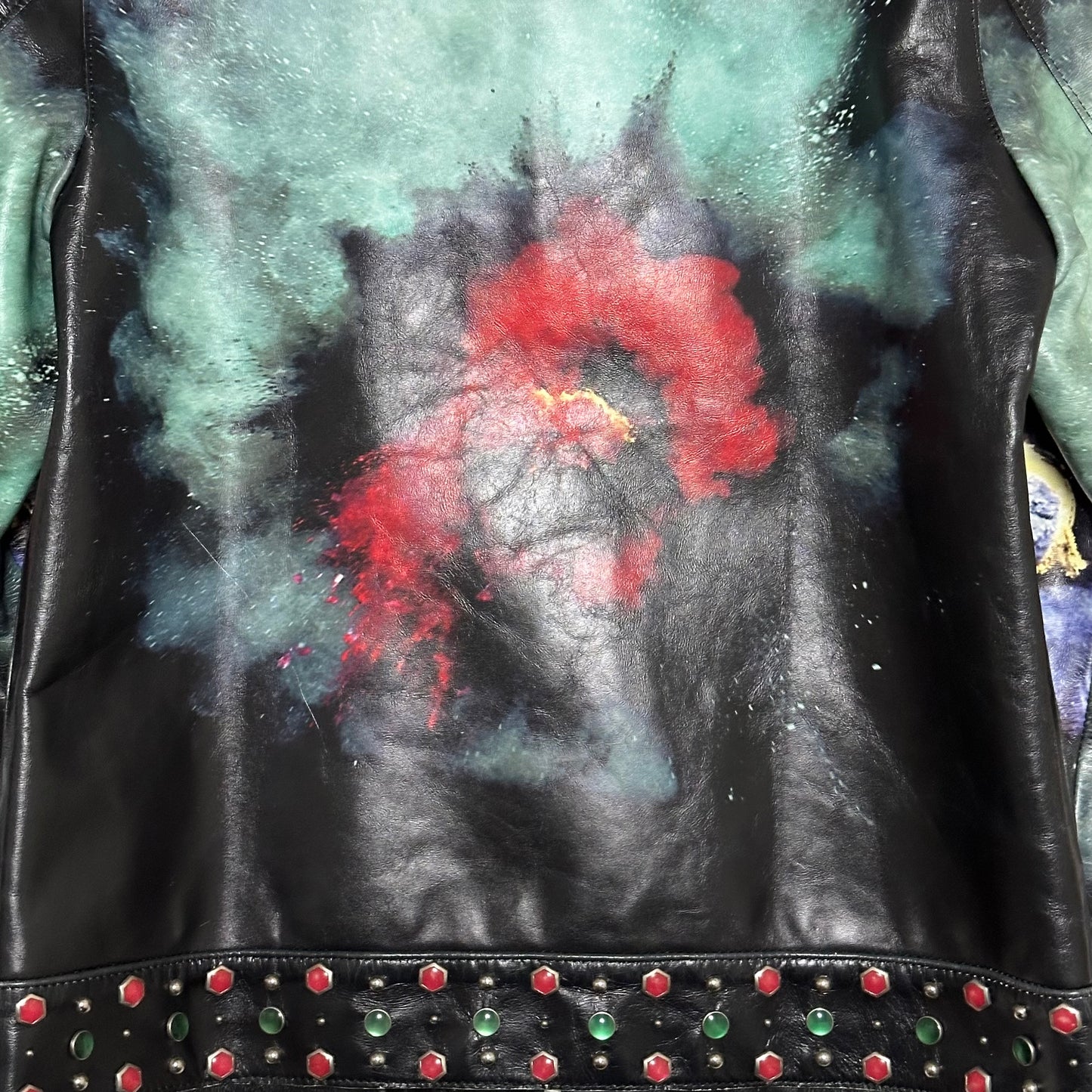 UNDERCOVER Spring Summer 2016 "The Greatest" Flower Print Studs Leather Jacket