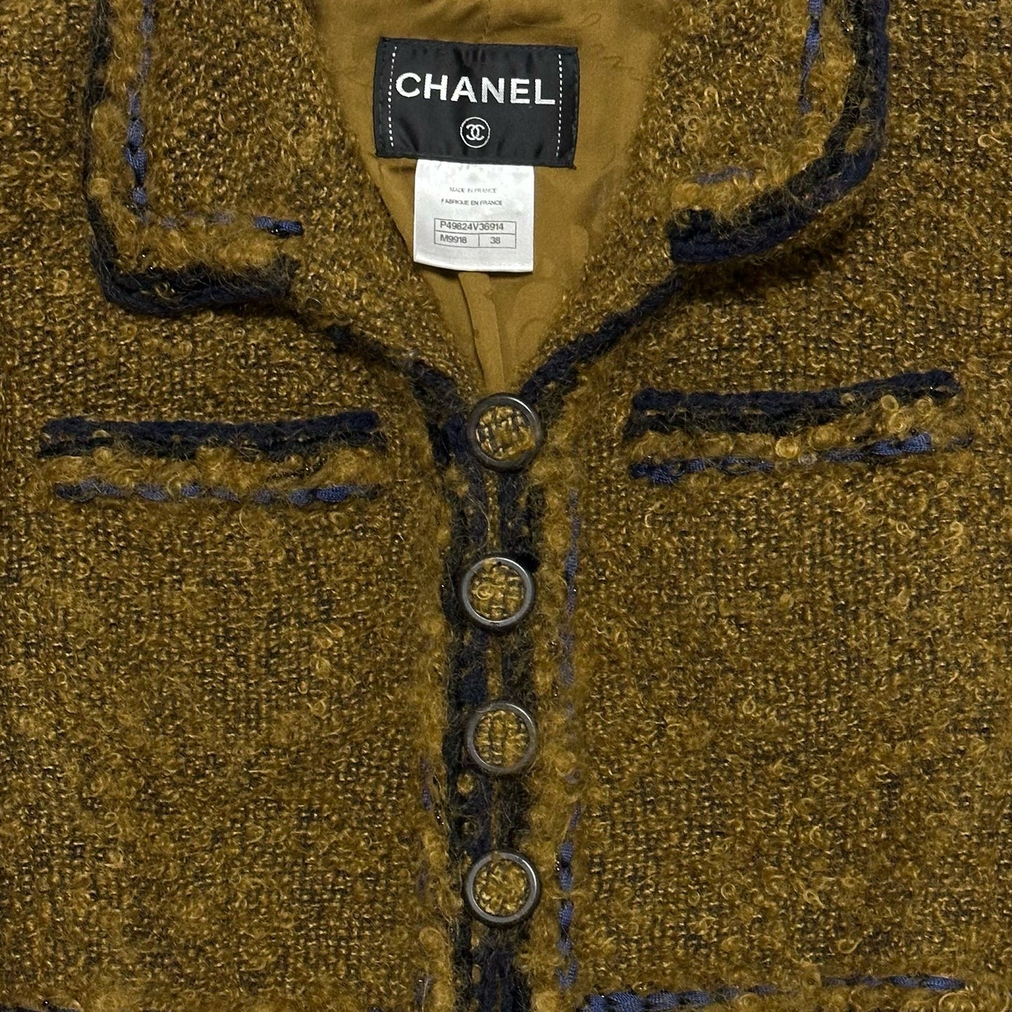 CHANEL Tweed Cropped Button Up Jacket