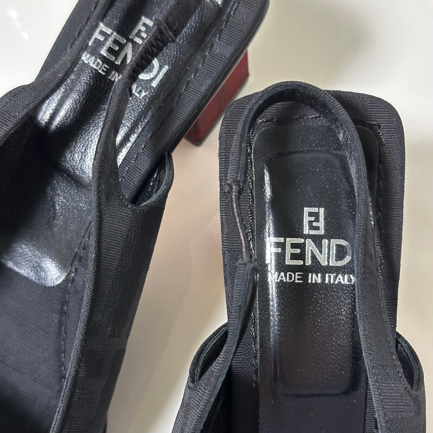 FENDI Zucca FF Monogram Block Heel Sandals