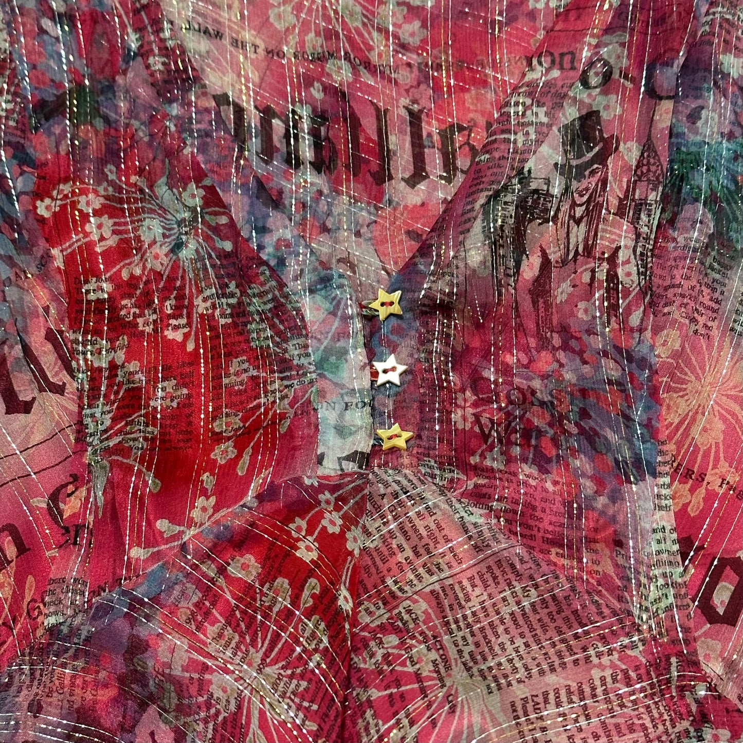 JOHN GALLIANO Floral Newspaper Print Sheer Midi Dress