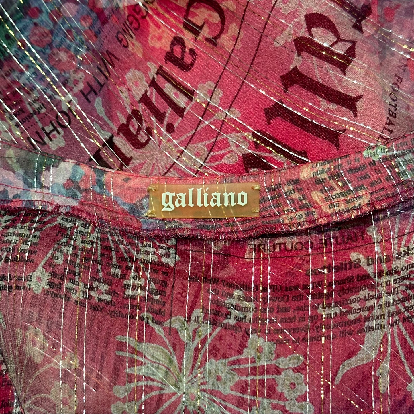 JOHN GALLIANO Floral Newspaper Print Sheer Midi Dress