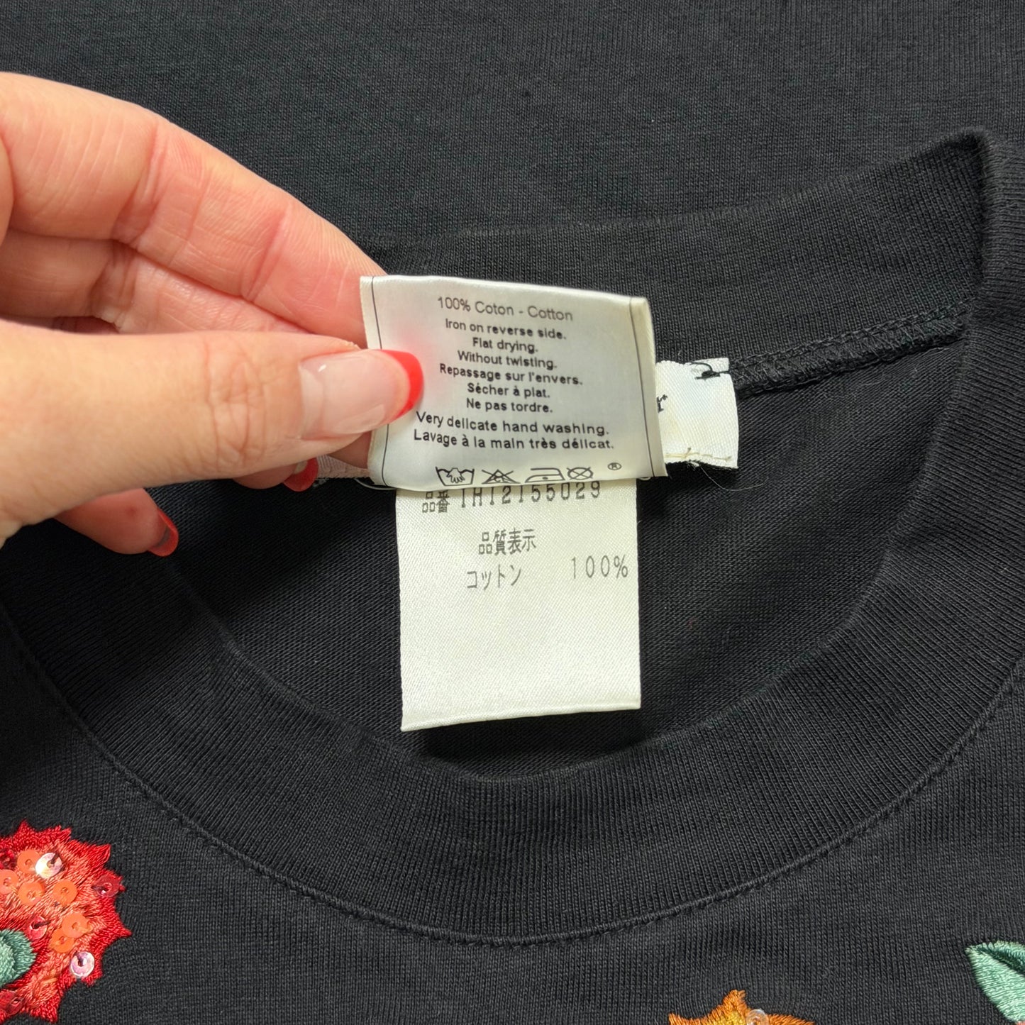 CHRISTIAN DIOR 2001 Oriental Koi Fish Embroidered Sequin Floral T-Shirt
