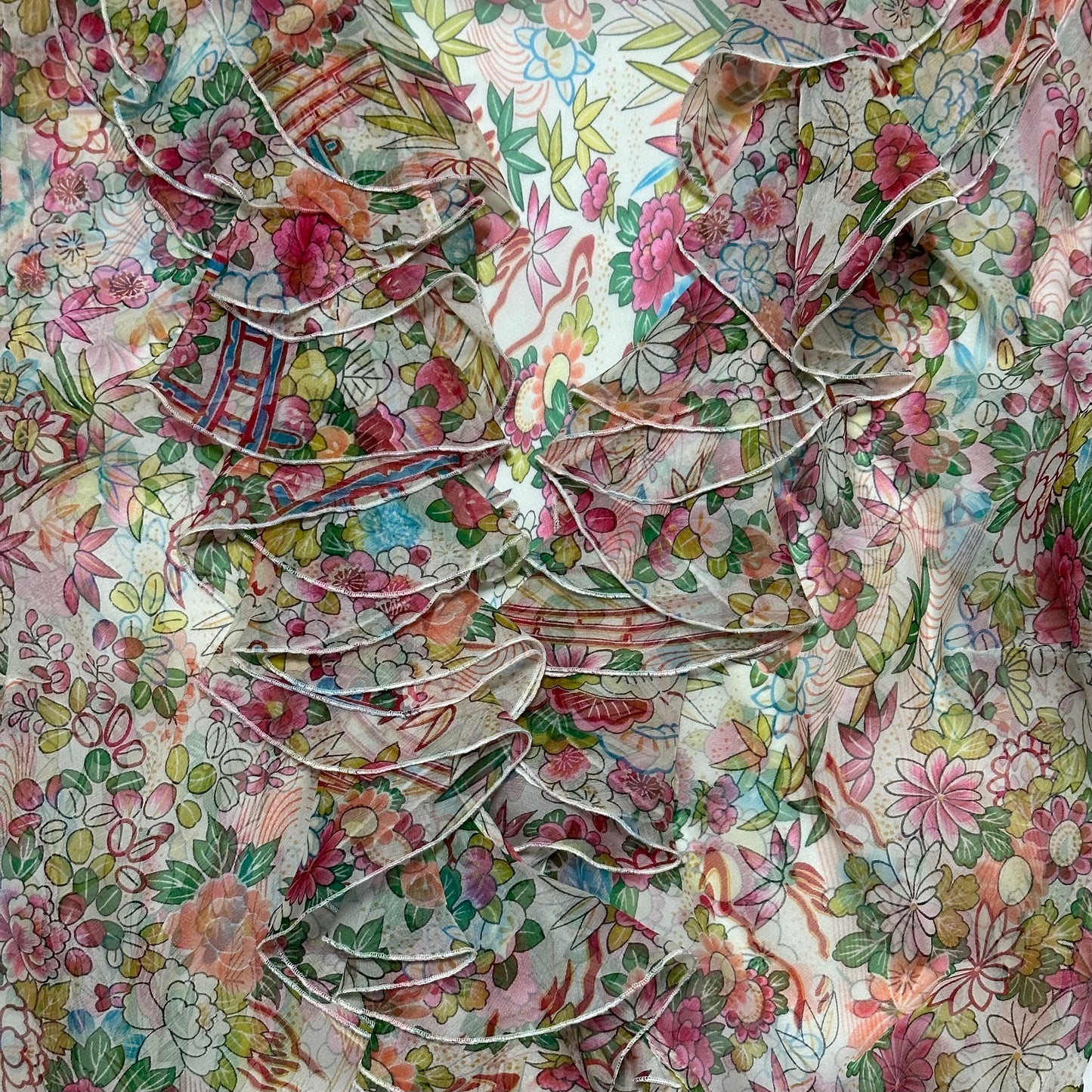 CHRISTIAN DIOR Spring Summer 2002 Floral Print Silk Chiffon Wrap Shirt