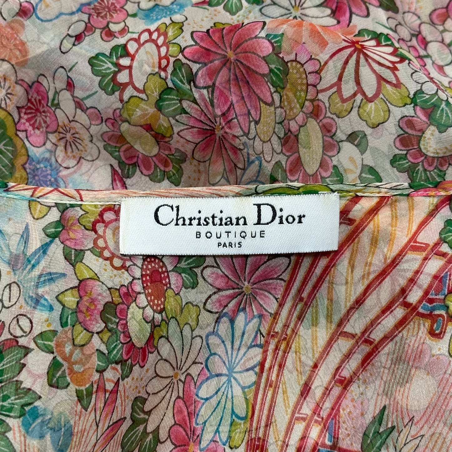 CHRISTIAN DIOR Spring Summer 2002 Floral Print Silk Chiffon Wrap Shirt