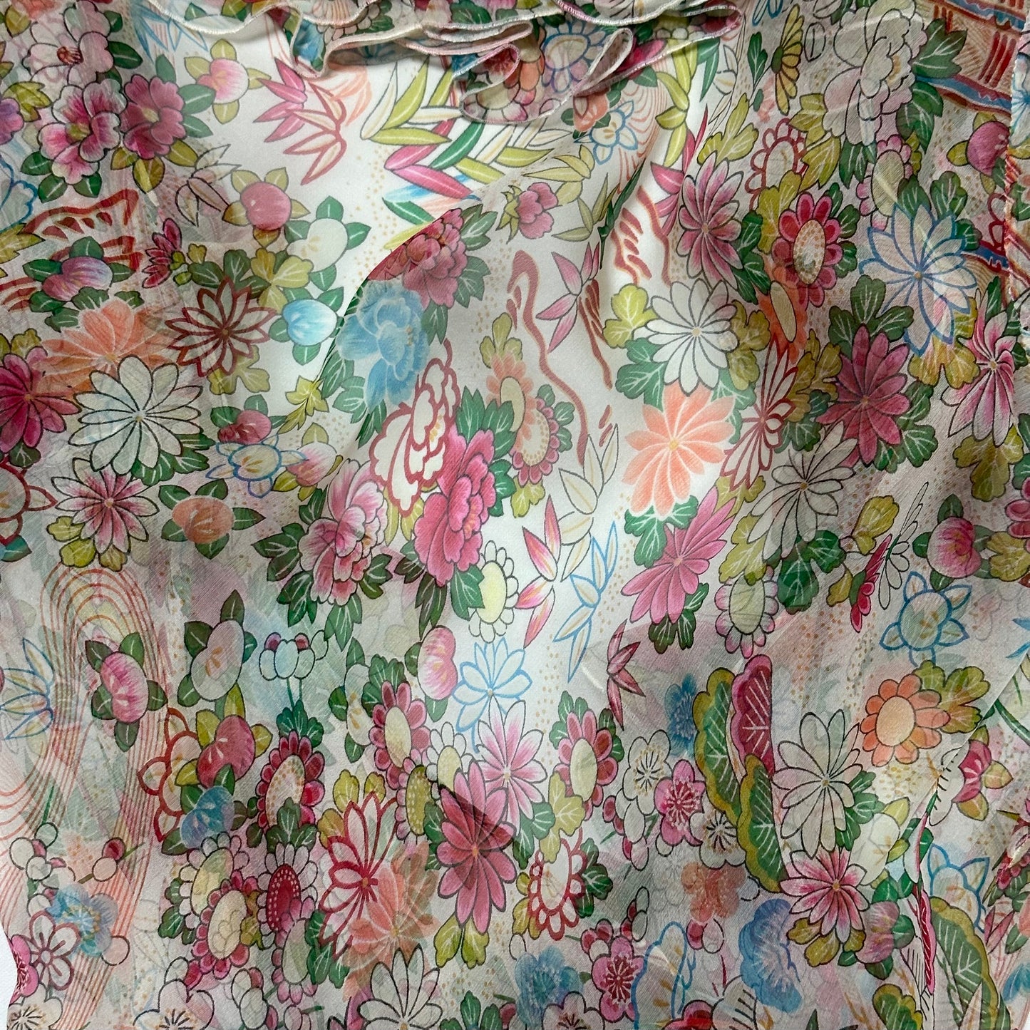 CHRISTIAN DIOR Spring Summer 2002 Floral Print Silk Chiffon Wrap Shirt