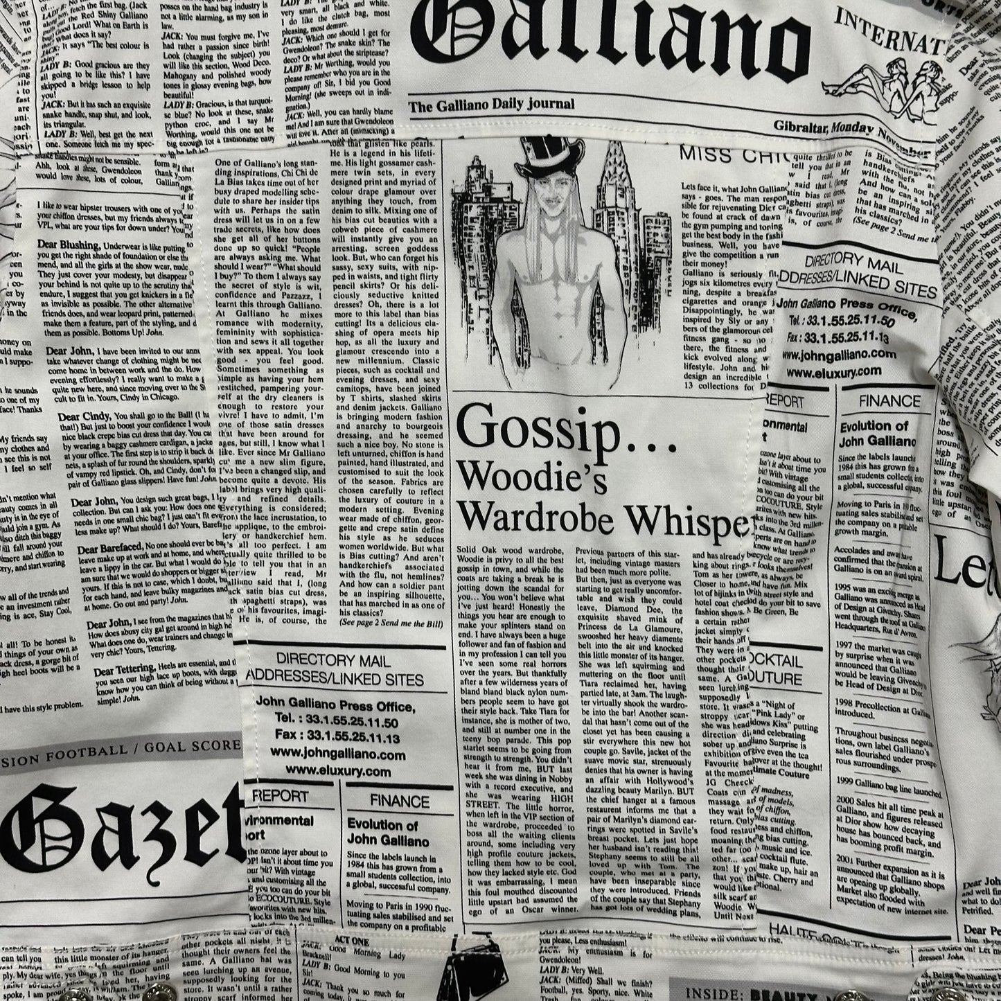 JOHN GALLIANO Fall Winter 2005 Newspaper Print Denim Jacket