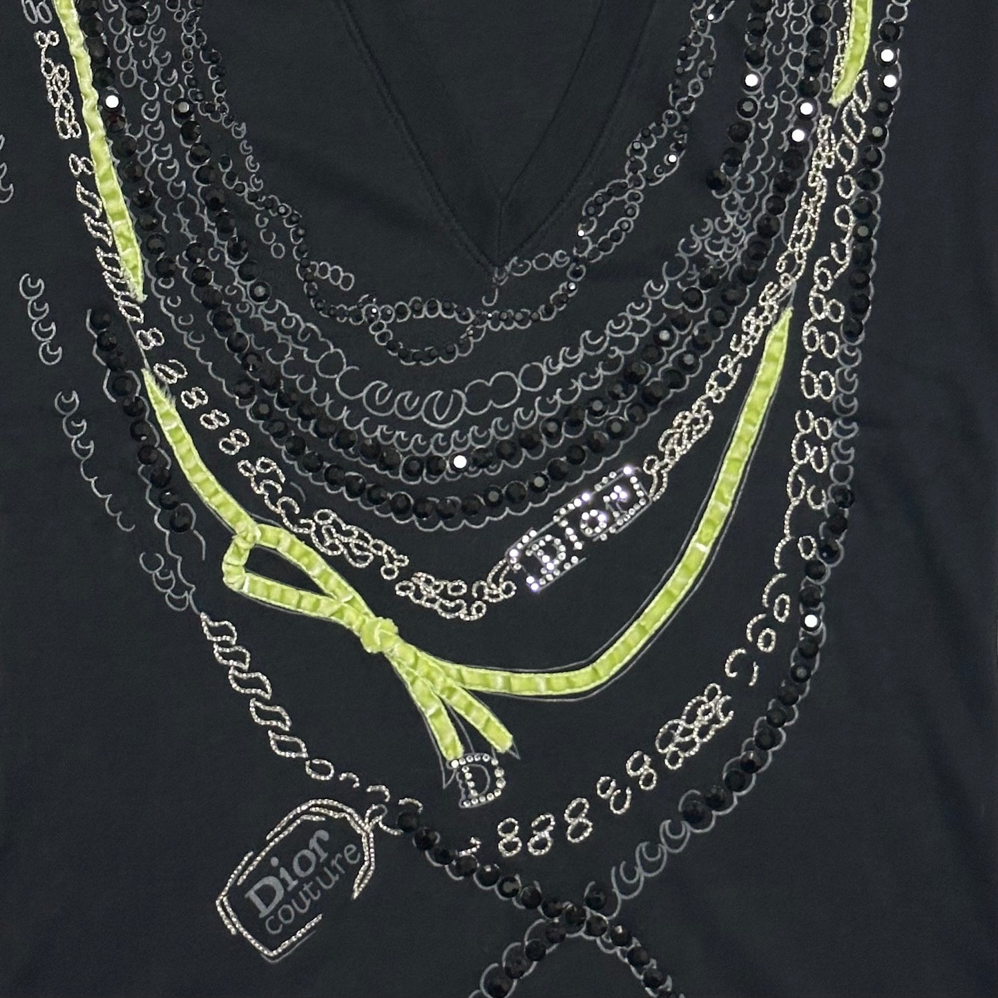 CHRISTIAN DIOR Fall Winter 2004 Couture Embellished Necklace Detail V-neck T-Shirt
