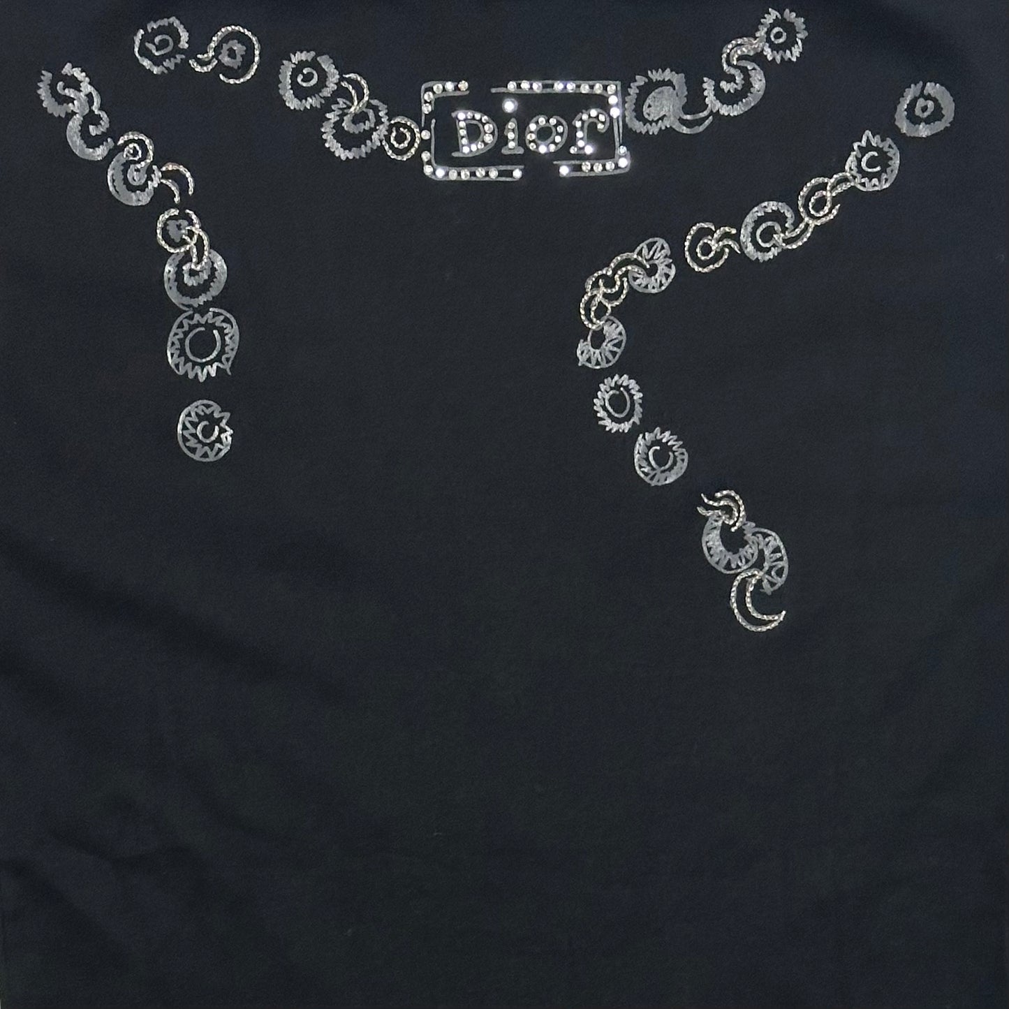 CHRISTIAN DIOR Fall Winter 2004 Couture Embellished Necklace Detail V-neck T-Shirt