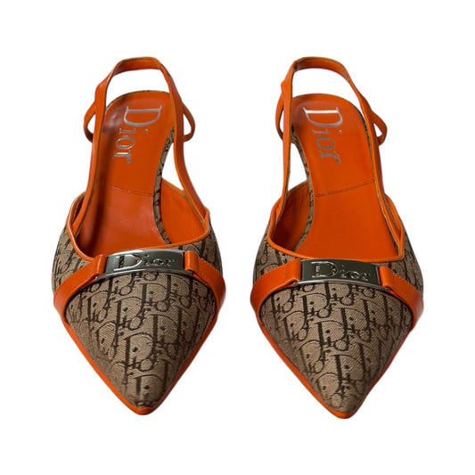 CHRISTIAN DIOR Spring Summer 2005 Trotter Monogram Slingback Pumps with Logo Plate