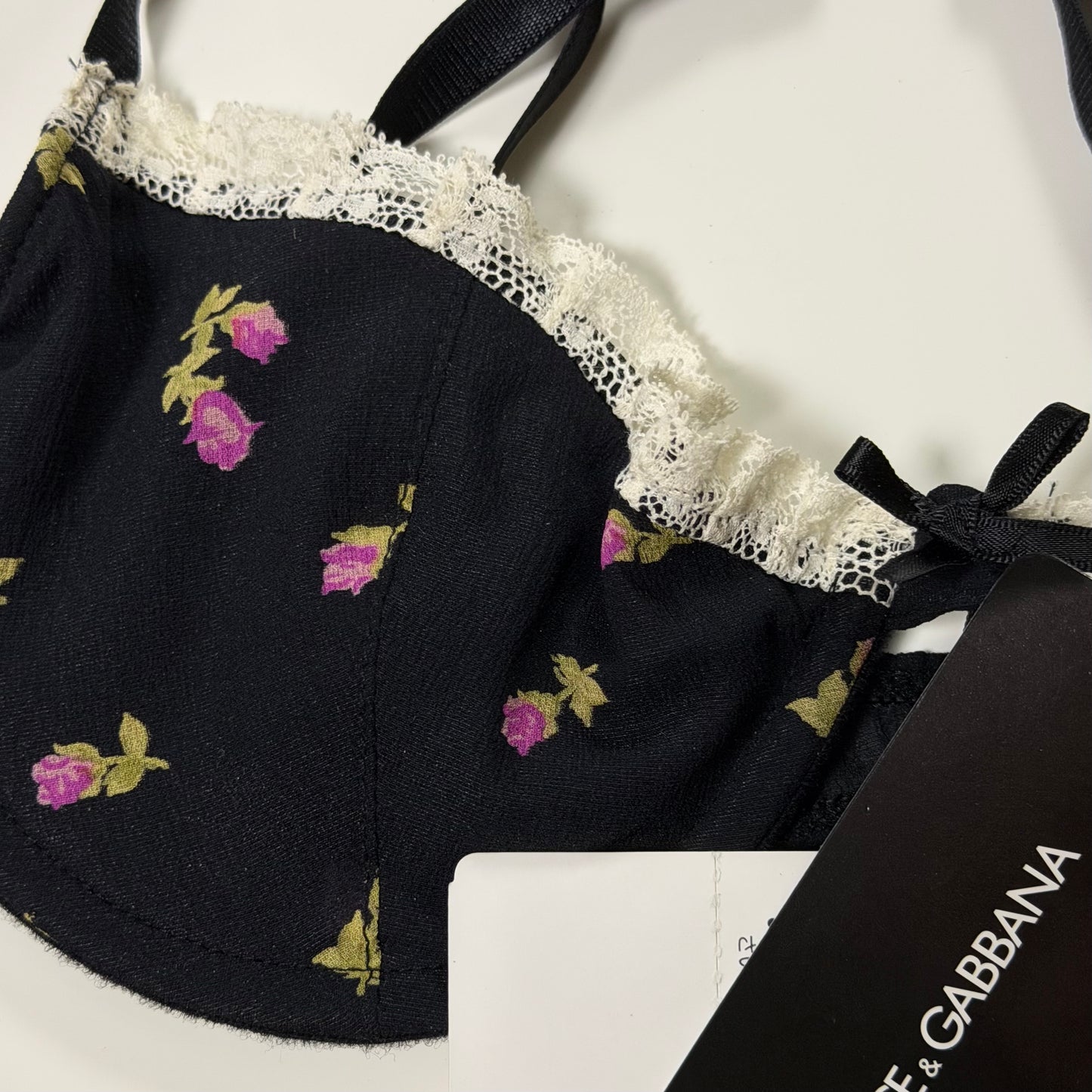 DOLCE&GABBANA Fall Winter 2001 Floral Lace Trim Balconette Bra Top