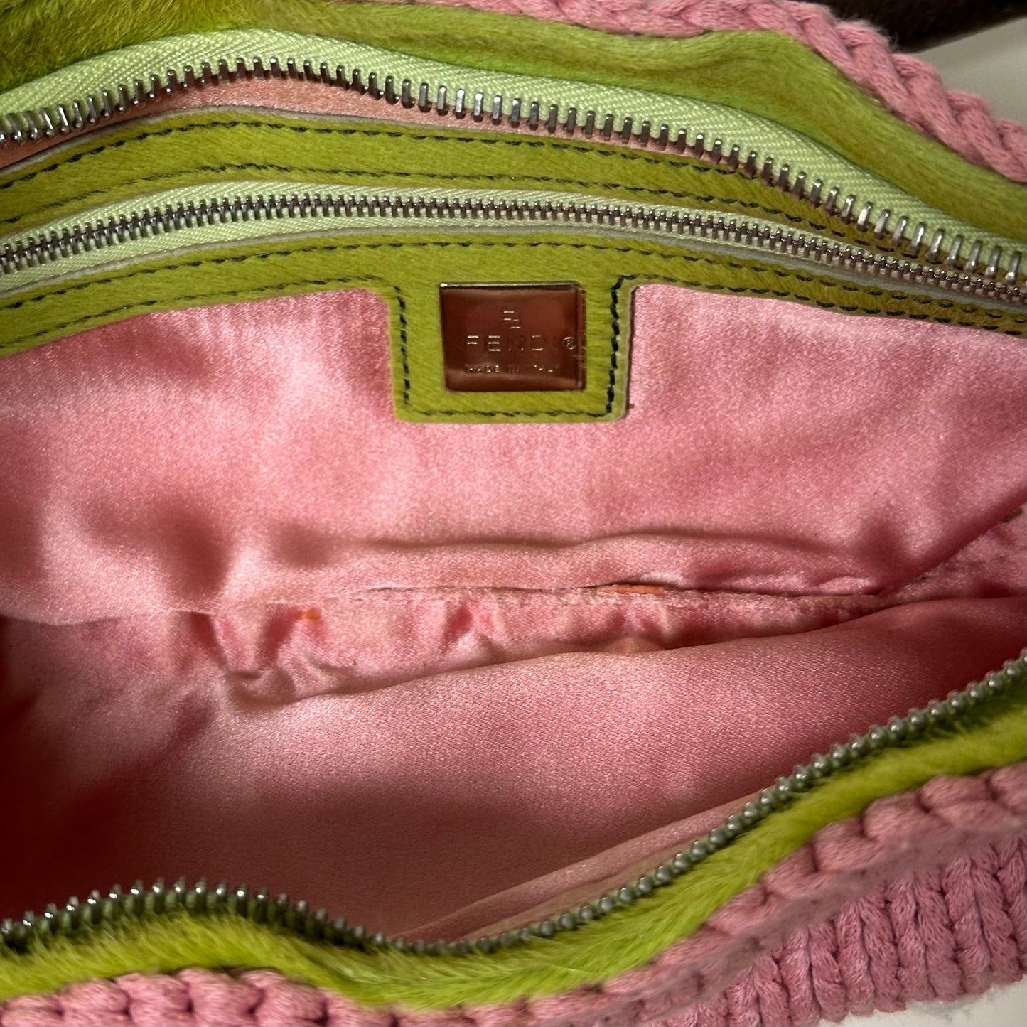 FENDI Spring Summer 2000 Knit Floral Embroidered Baguette