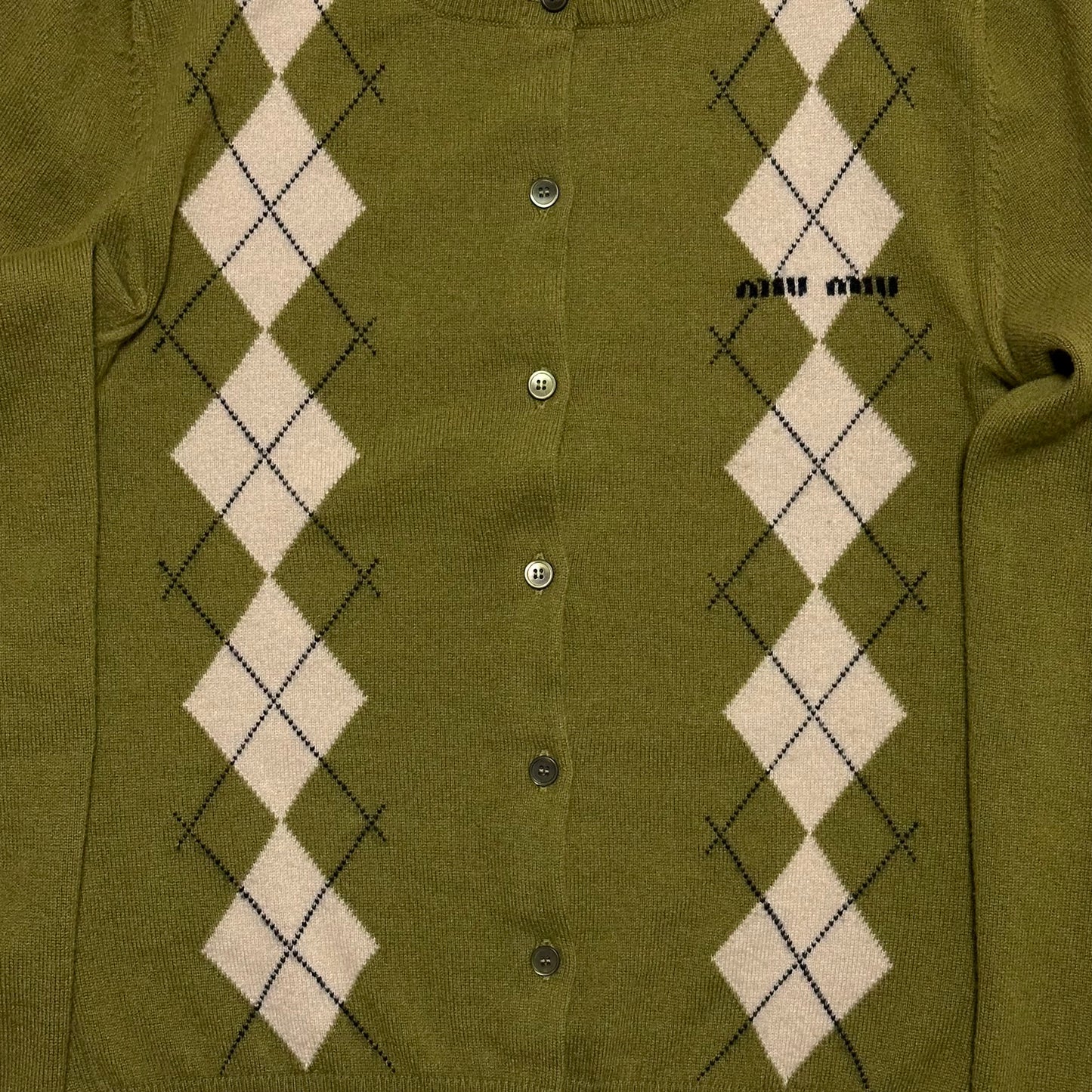 MIU MIU Fall Winter 2024 Argyle Knit Cashmere Cardigan