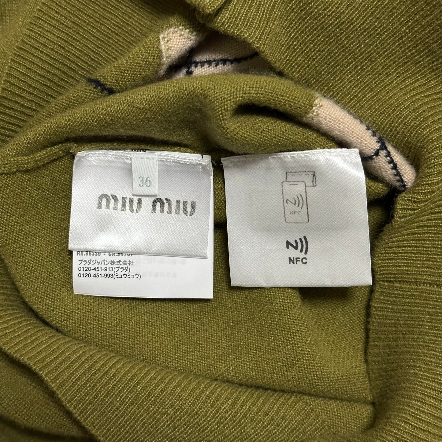 MIU MIU Fall Winter 2024 Argyle Knit Cashmere Cardigan