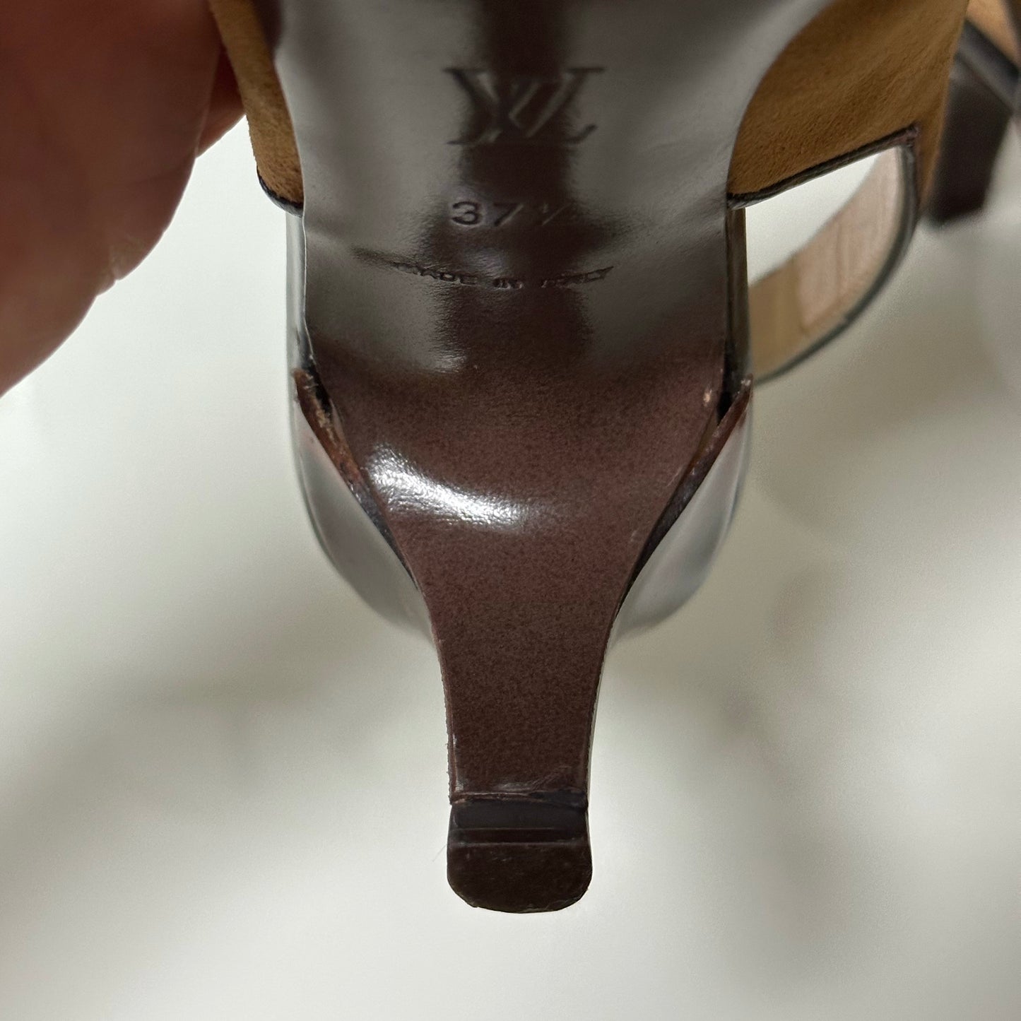 LOUIS VUITTON Tortoiseshell Flower Motif Suede Leather Slingback Sandals