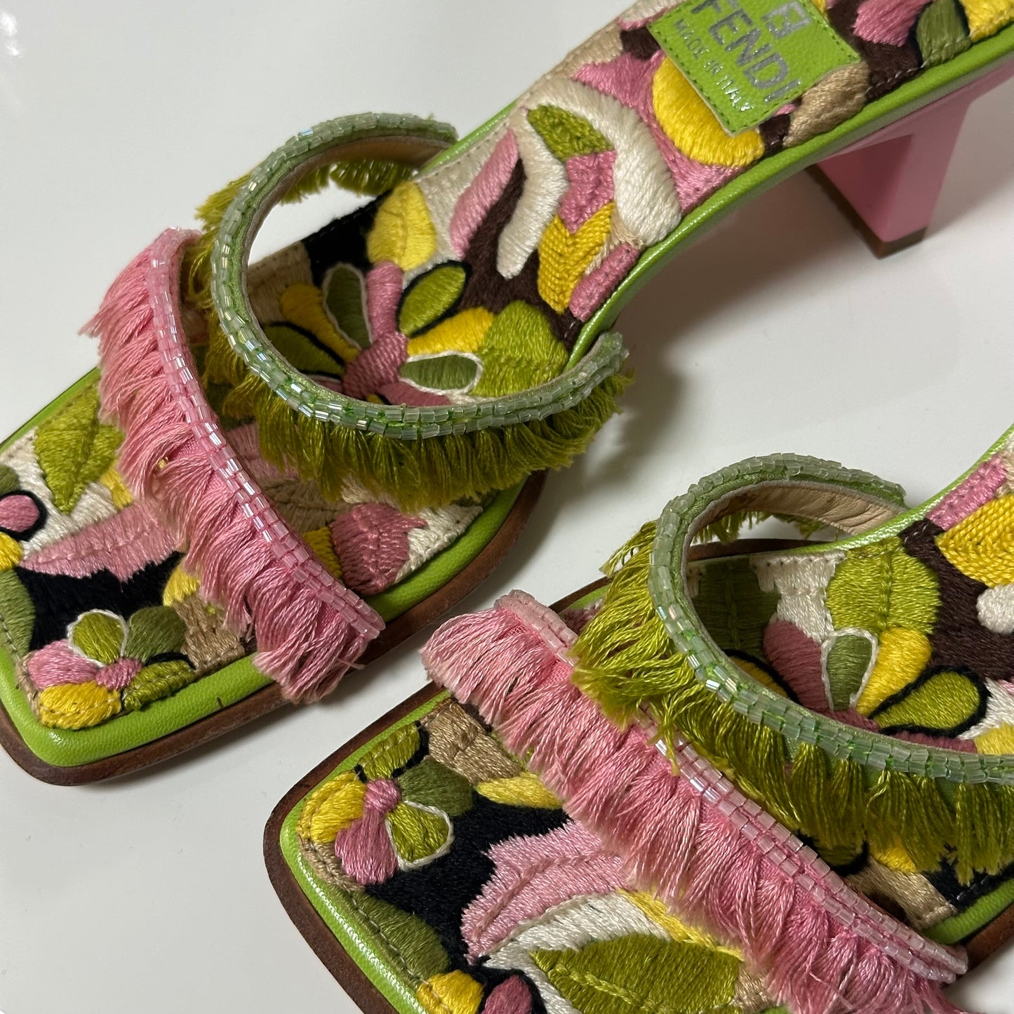 FENDI Spring Summer 2000 Floral Embroidered Fringe Beaded Sandals