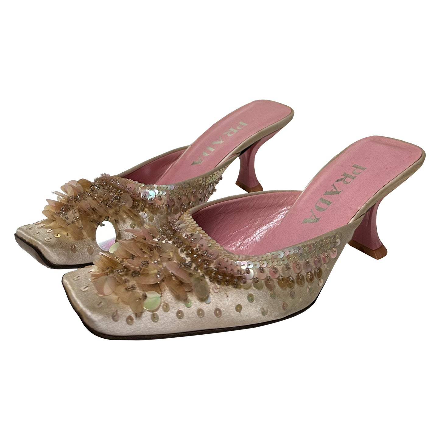 PRADA Spring Summer 2000 Raso Luce Satin Sequins Embellished Sandals