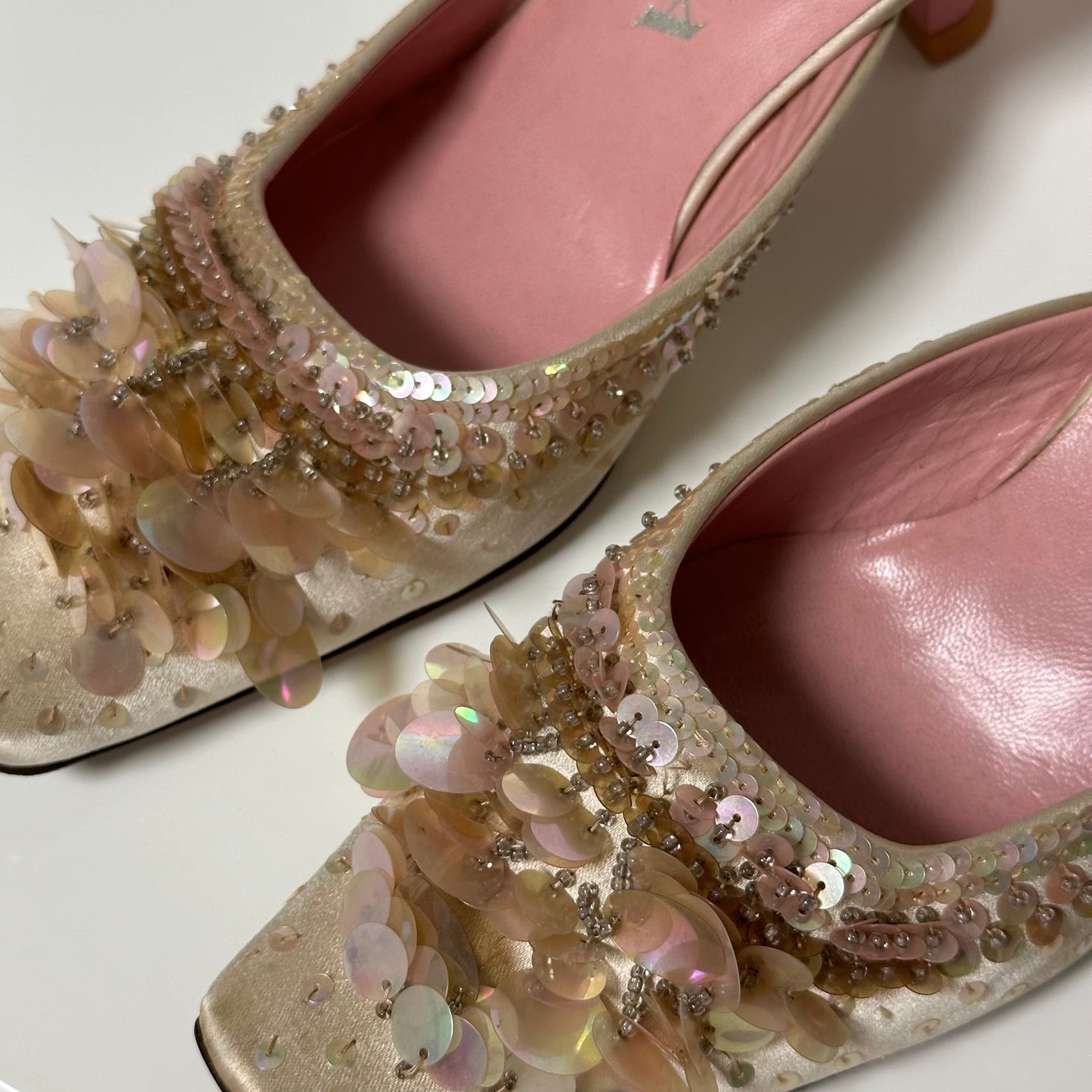 PRADA Spring Summer 2000 Raso Luce Satin Sequins Embellished Sandals