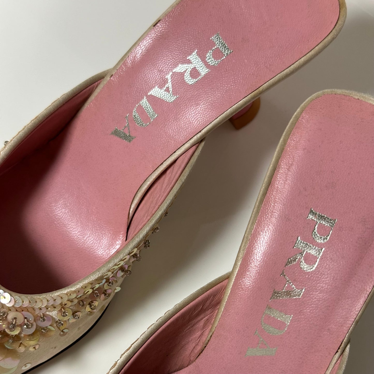 PRADA Spring Summer 2000 Raso Luce Satin Sequins Embellished Sandals