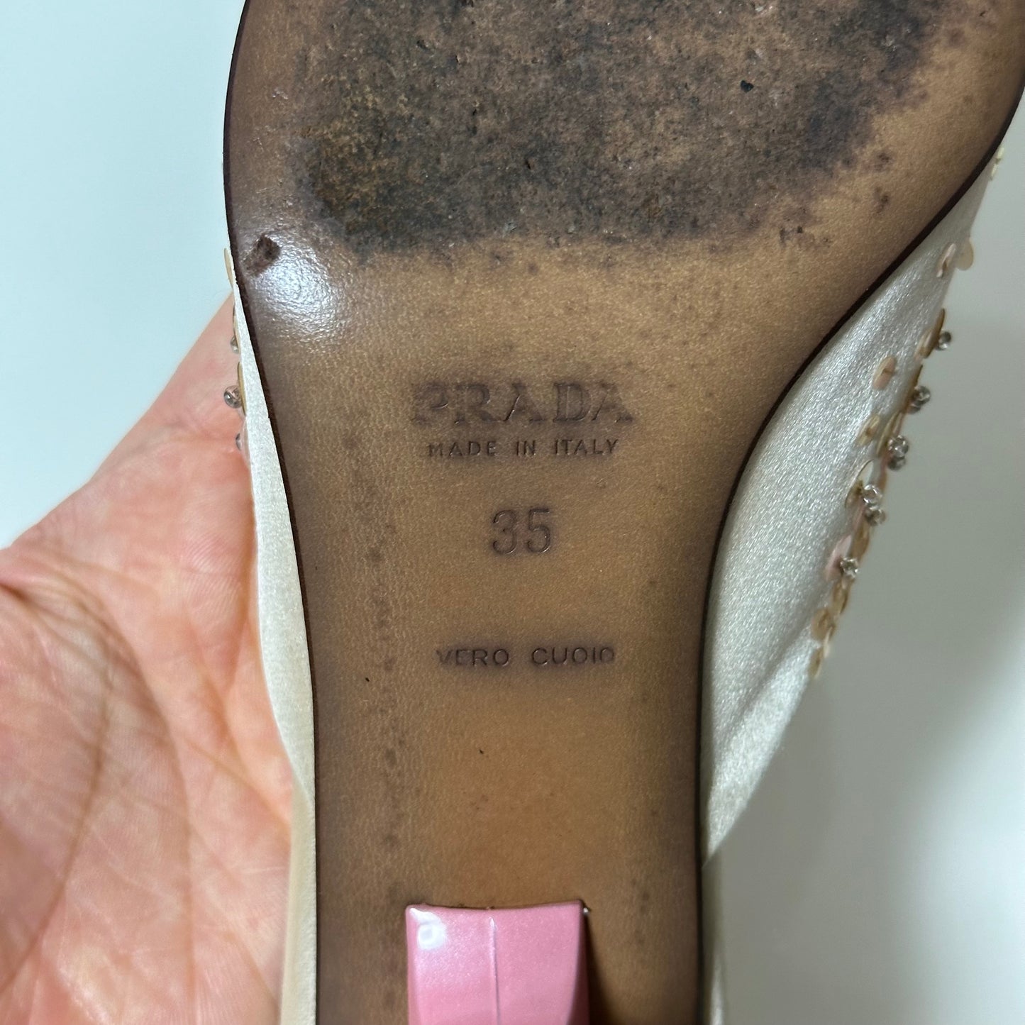 PRADA Spring Summer 2000 Raso Luce Satin Sequins Embellished Sandals