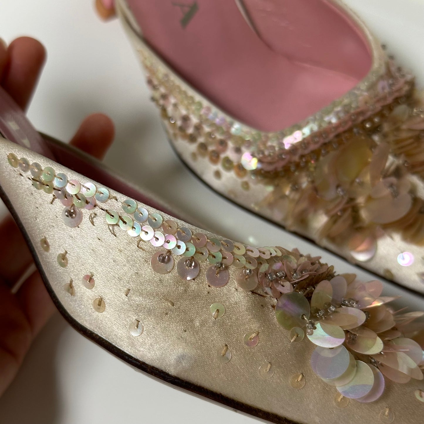 PRADA Spring Summer 2000 Raso Luce Satin Sequins Embellished Sandals