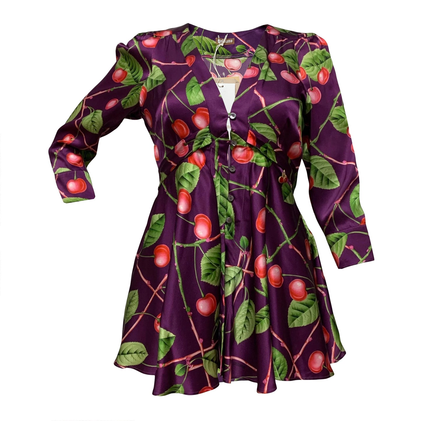 JOHN GALLIANO Fall Winter 2003 Cherry Print Silk Mini Dress