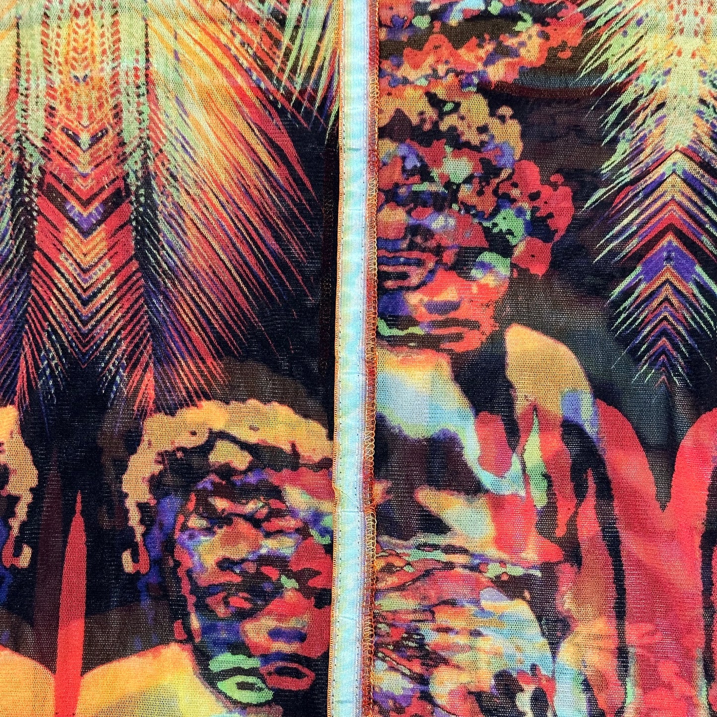 JEAN PAUL GAULTIER Spring Summer 2000 Psychedelic Print Mesh Frill Trim Top