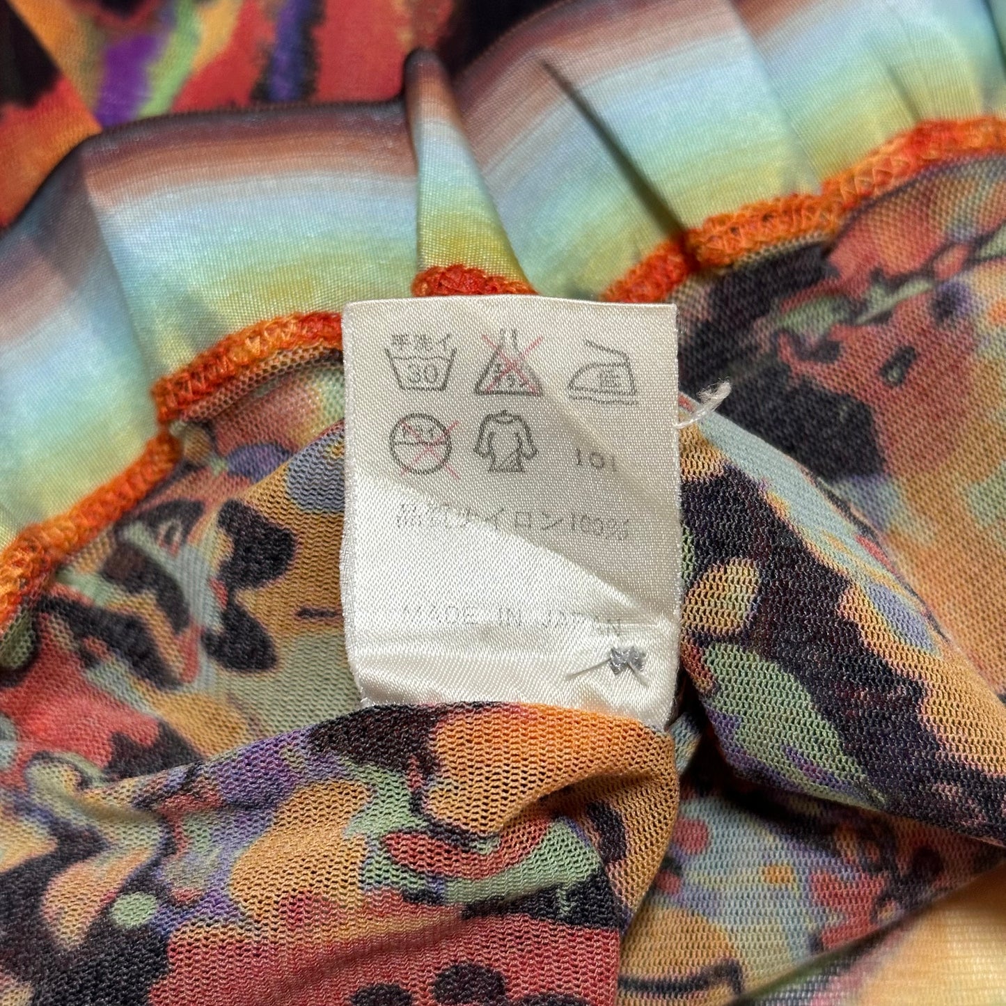 JEAN PAUL GAULTIER Spring Summer 2000 Psychedelic Print Mesh Frill Trim Top