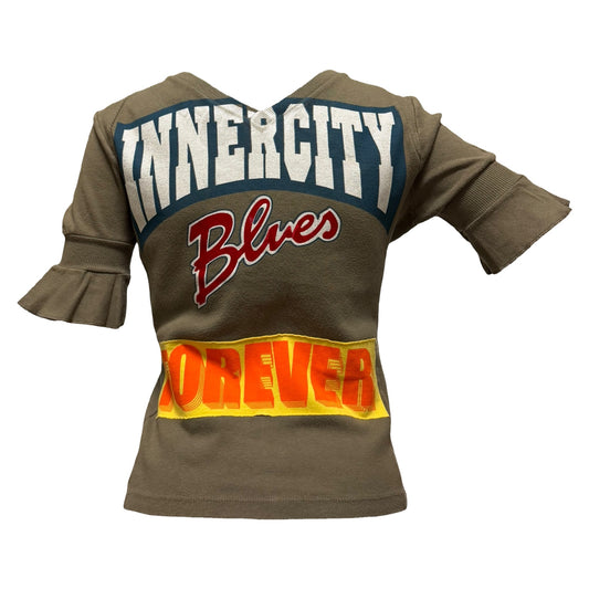 D&G Vintage “ORIGINAL INNERCITY Blues FOREVER” Graphic Ruffle Sleeve Top