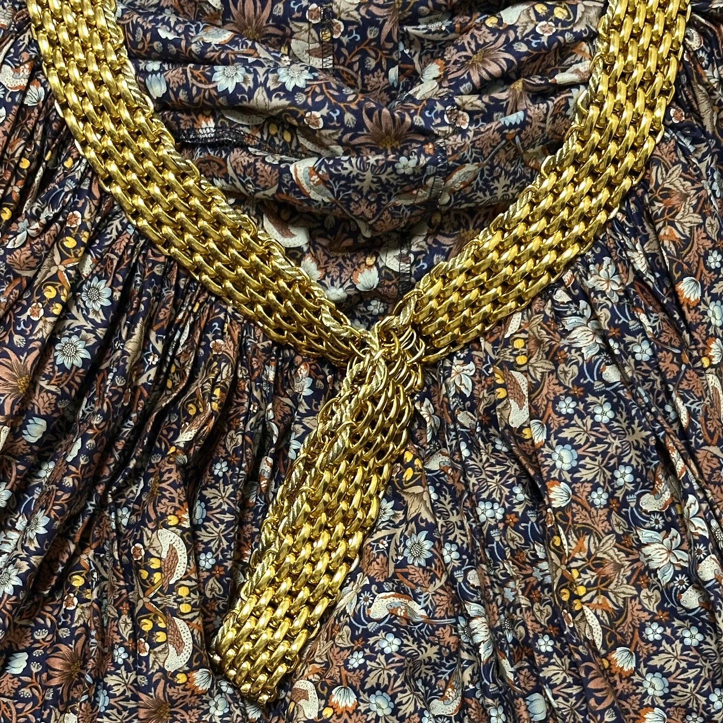 JUNYA WATANABE Spring Summer 2008 Floral Gold Chain Midi Dress