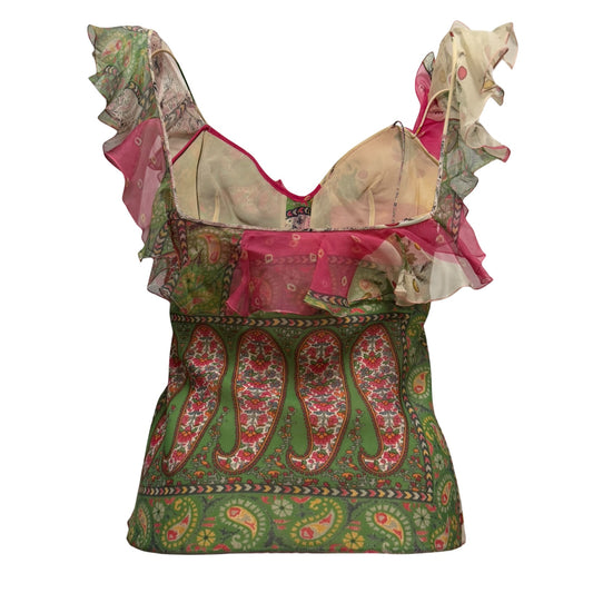 CHRISTIAN DIOR Spring Summer 2004 Paisley Patchwork Ruffle Trim Silk Camisole