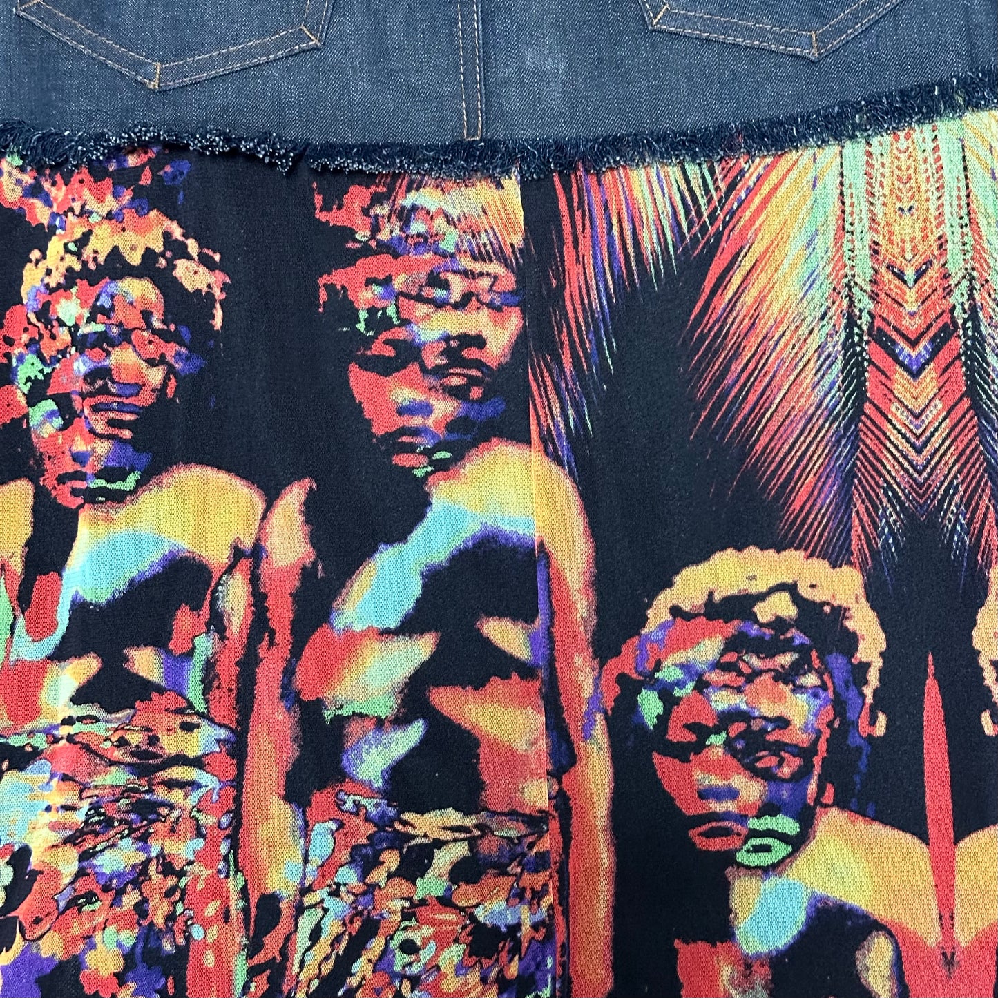 JEAN PAUL GAULTIER Spring Summer 2000 Psychedelic Print Mesh Denim Long Skirt